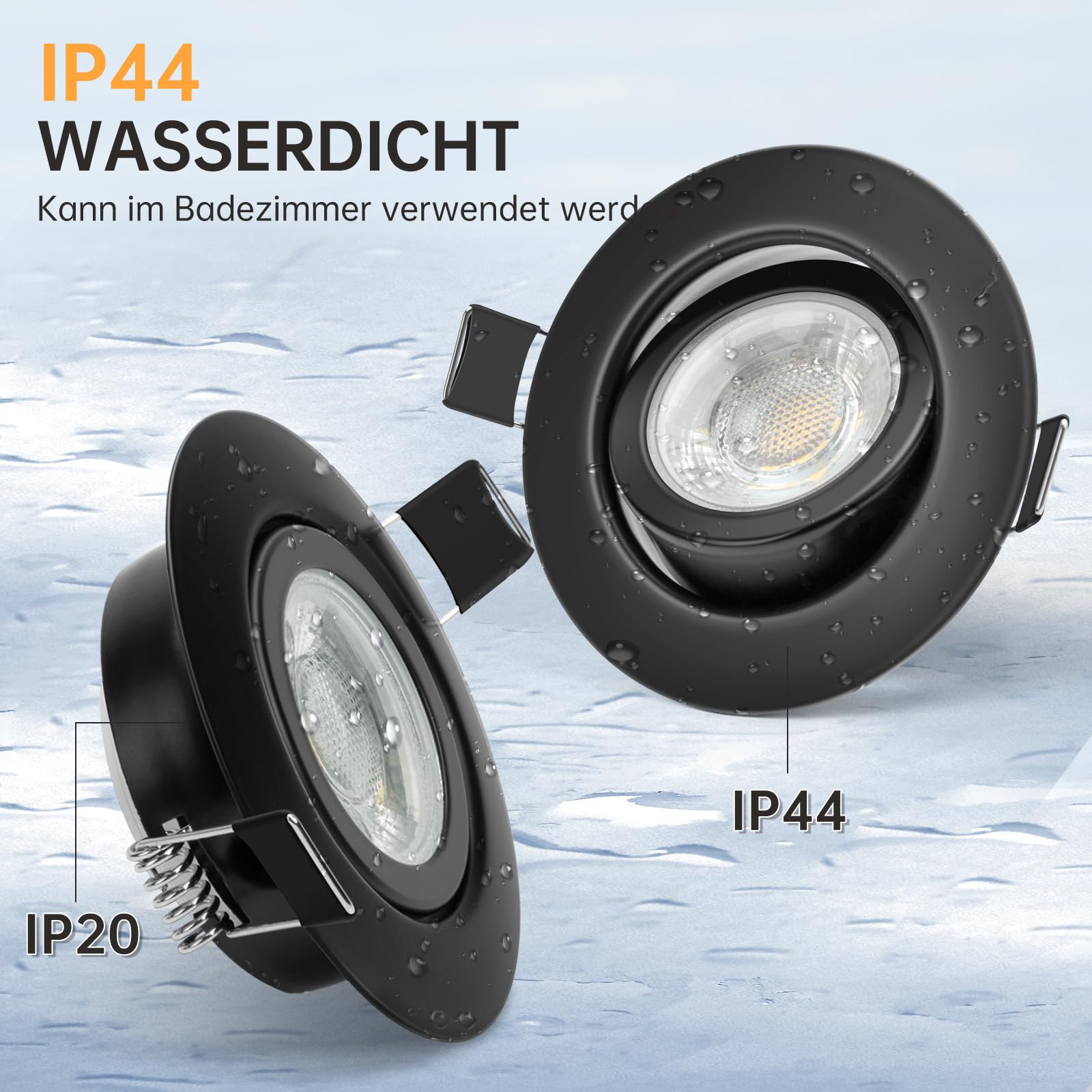 wowatt 10er LED Einbaustrahler 230V 3 Stufe Dimmbar, 7W LED Spots Schwarz Flach IP44 Einbauleuchten 700LM Ersetzt 70W Halogen Einbauspots Warmweiß 2800K Deckenspots Schwenkbar Rund 68mm für Badezimmer