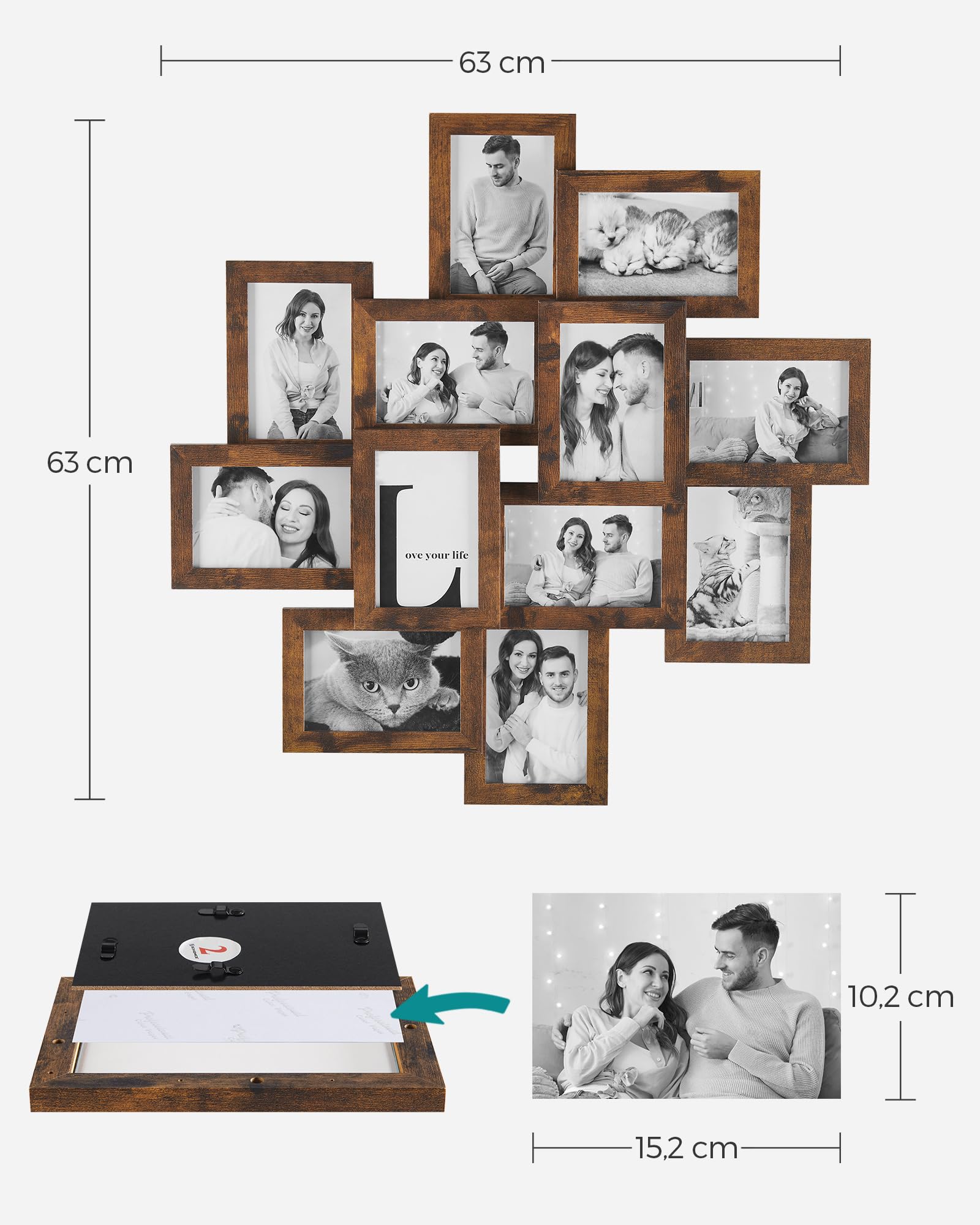 SONGMICS Picture Frame Collage for 12 Photos in 4x6, Picture Frames, Photo Frame Set, Glass, Assembly Required, Wall-Mounted - Image 3
