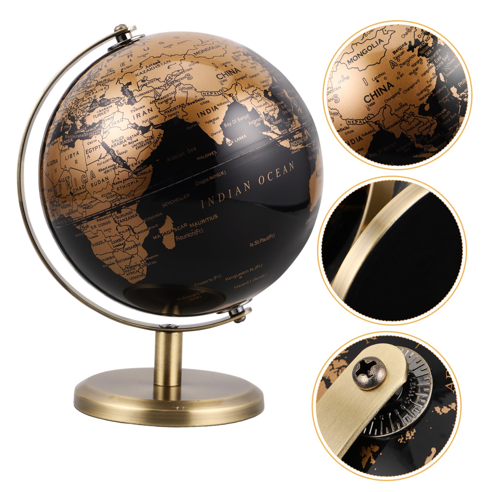 SUPVOX Mappamondo Antico da Scrivania Design Vintage in Metallo Oro, Ruotabile e Facile da Pulire, Elegante Ornamento per Arredamento Casa e Ufficio