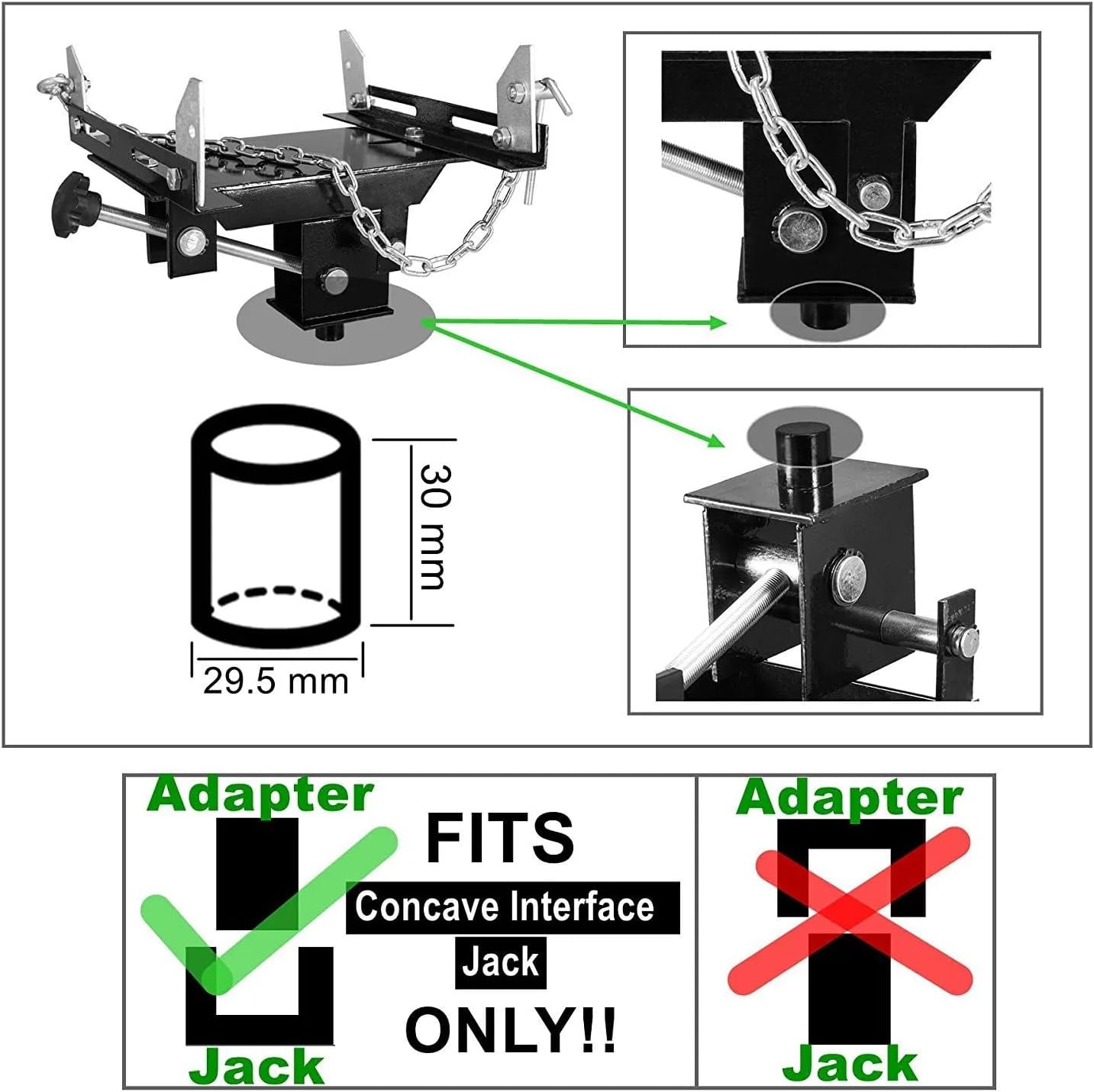 1/2 ton High Capacity Transmission Floor Jack Adapter for Vehicle Repairs, BLACK