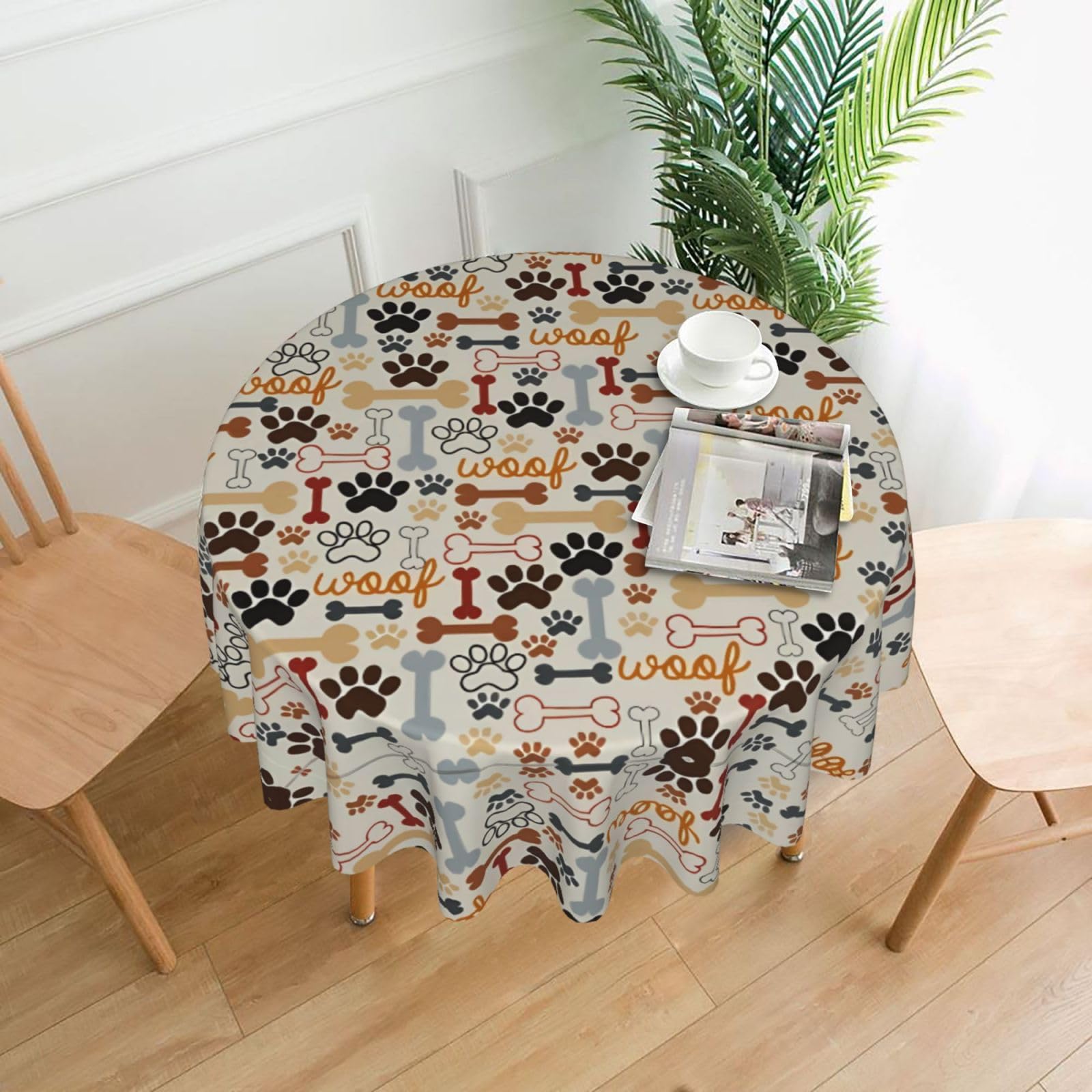hhxvcv Dog Bones Paw Prints Round Tablecloth – Dining Table Cover