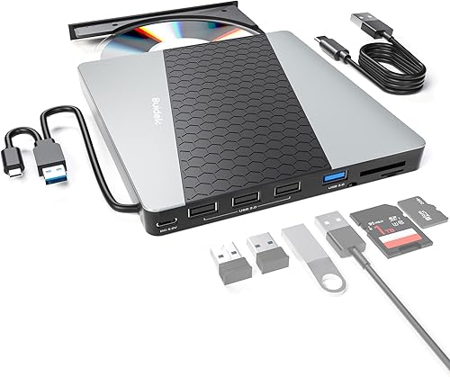 Miniatura 8 de Unidad externa de CD DVD USB C USB 3.0, CD DVD portátil +-RW quemador reproductor de DVD para portátil 8 en 1 Hub con lector de tarjetas SDMicro SD
