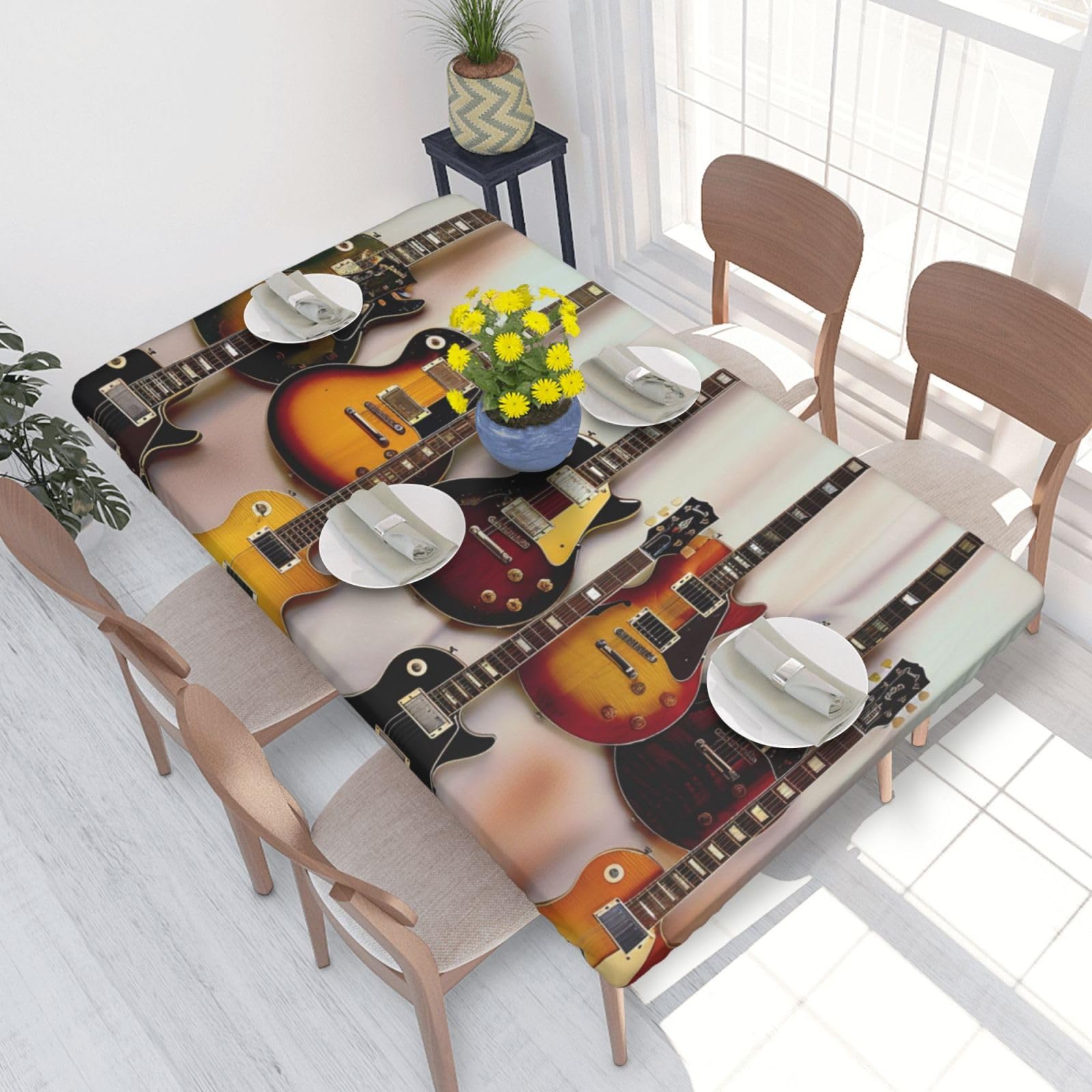 WPKJU Guitar Collection Printed Tablecloths 4ft Rectangular Table Covers Washable Polyester Decorative Table Cloth for Dining Table Picnic Wedding