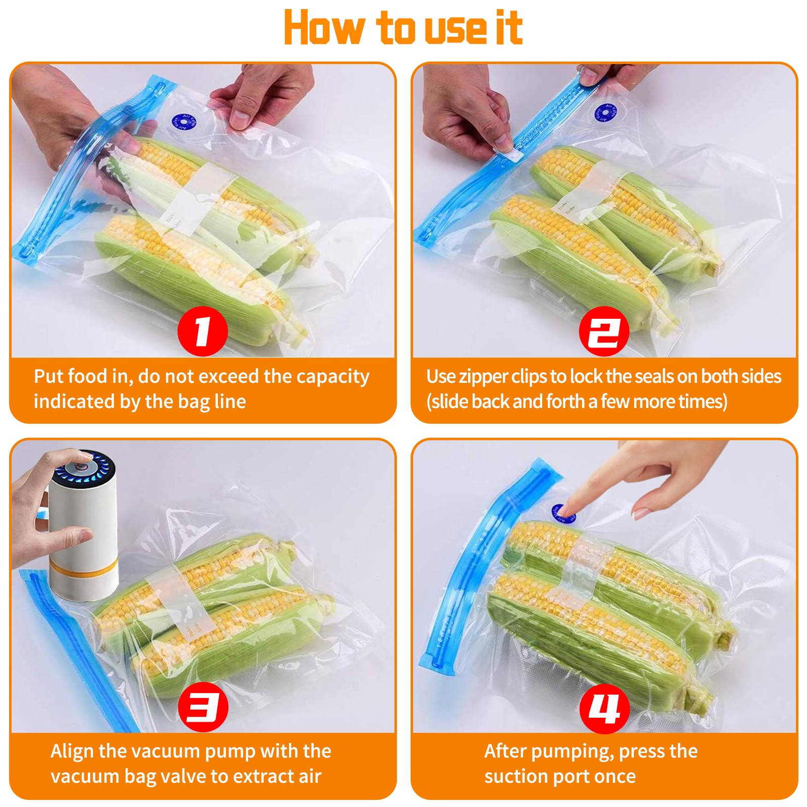 Macchina Sottovuoto Alimentare Portatile - Con 10 Sacchetti Riutilizzabili, Ricarica USB, Per Conservazione Cibo - Foto 7