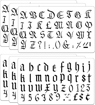 Amazon Co Jp 6ピース 古い英語のレタリングステンシル ゴシックフォント テンプレート 再利用可能 大文字 小文字 アルファベットステンシル プラスチック 数字シンボル Diyステンシル ペイントアーティストのドローイングレタリング補助 ホビー