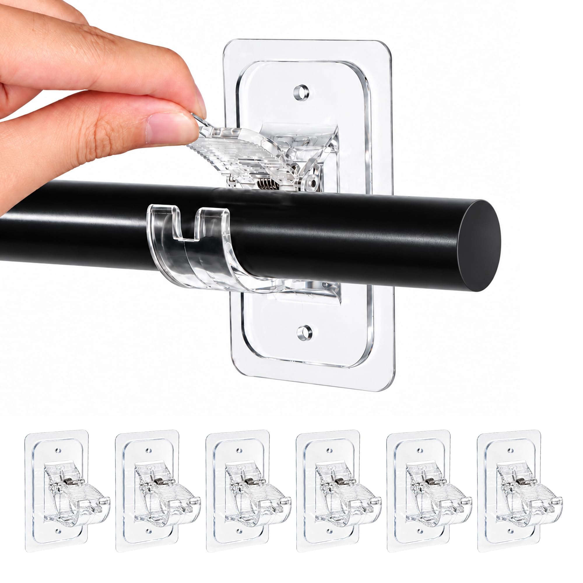 6-Pack No Drill Curtain Rod Brackets, Adhesive Holders, 3 Ways Install