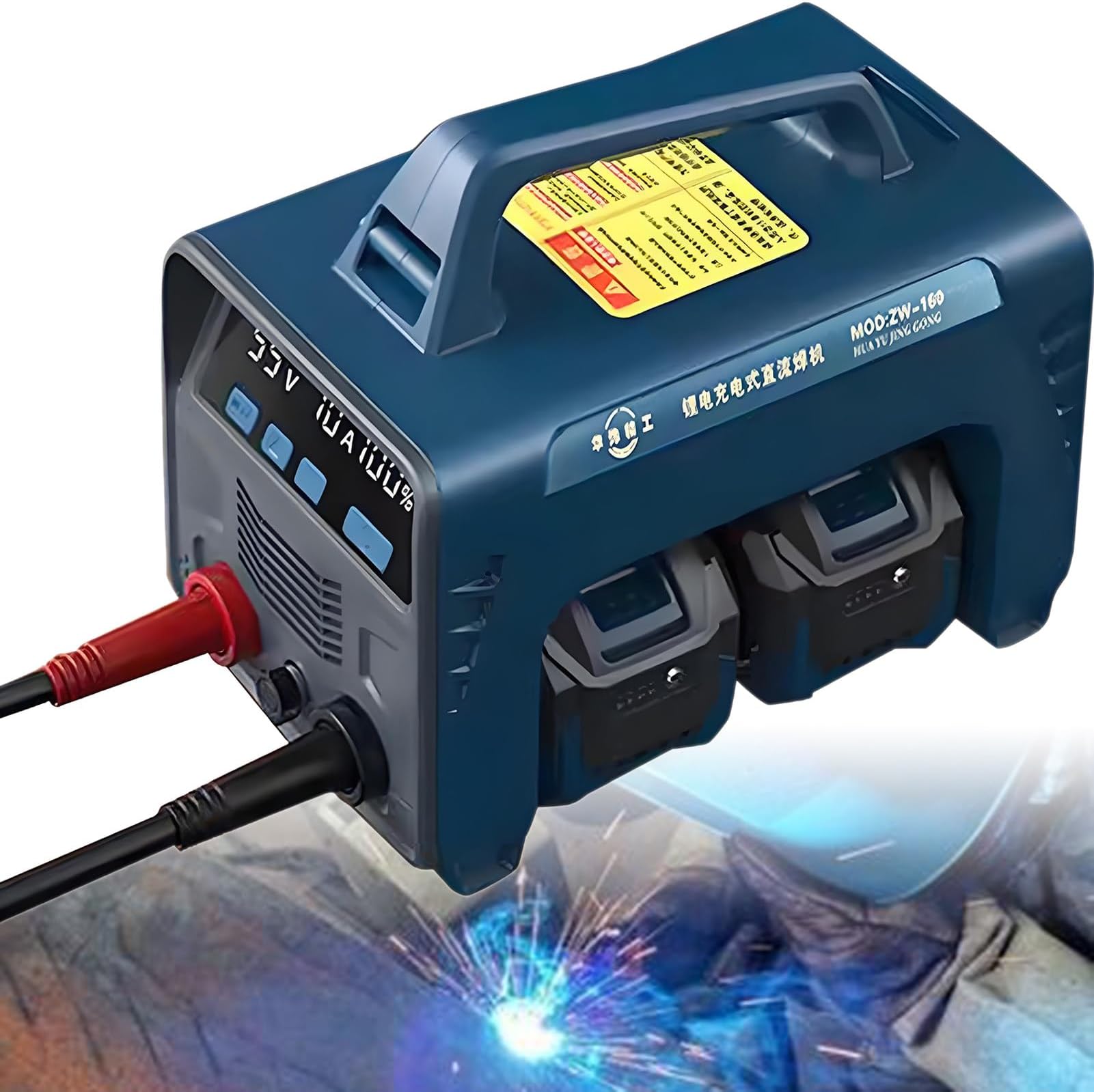 Cordless Welding Machine Battery Powered Welder with 2 x 6.0Ah Battery, LED Display, Hot Start, Arc Force, Anti-Stick, Digital Inverter Stick Welder