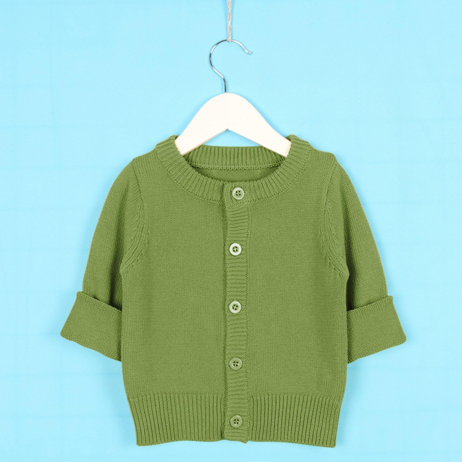 Generisch Cardigan da bambina con scollo rotondo, tinta unita, con bottoni | 15+ varianti di colore a scelta, classico design basic, versatile per l'asilo e la scuola