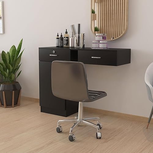 Miniatura 8 de Waktavel Estación de peluquería, estación de salón clásica de montaje en pared para peluqueros con cajón de almacenamiento con bloqueo y 3 soportes