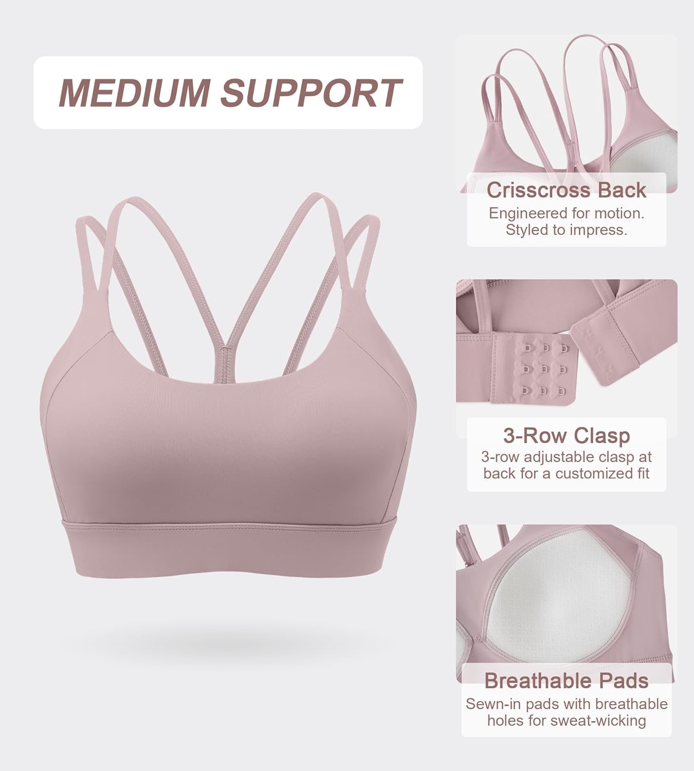 Strappy Sports Bras for Women - Padded Yoga Gym Bra Low Impact Womens Workout Tops - Image 5