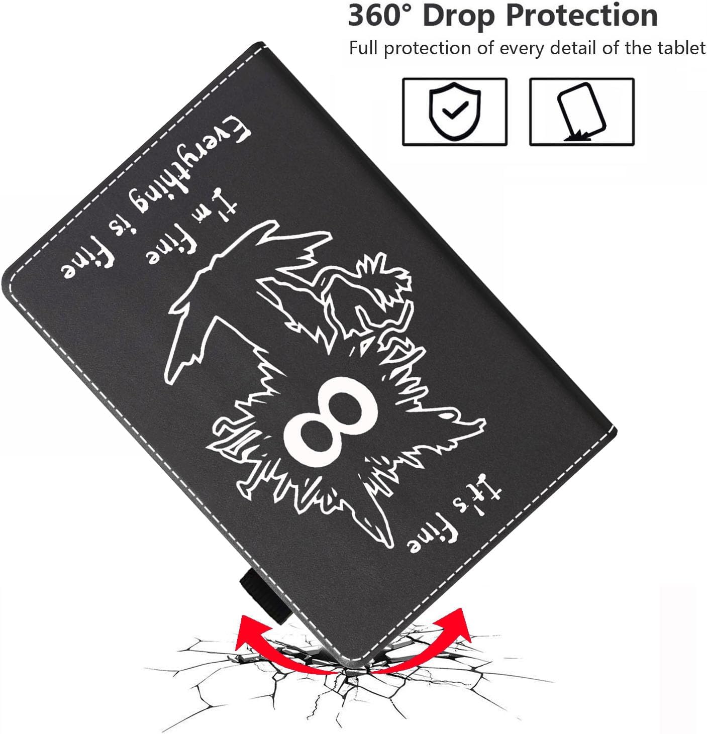 Case for Amazon Kindle Fire HD 10 Tablet (9th/7th Generation, 2019/2017 Release) - Funny Cat - It's Fine I'm Fine Everything is Fine Premium PU Leather Cover with Auto Sleep Wake for Fire 10.1" Tablet