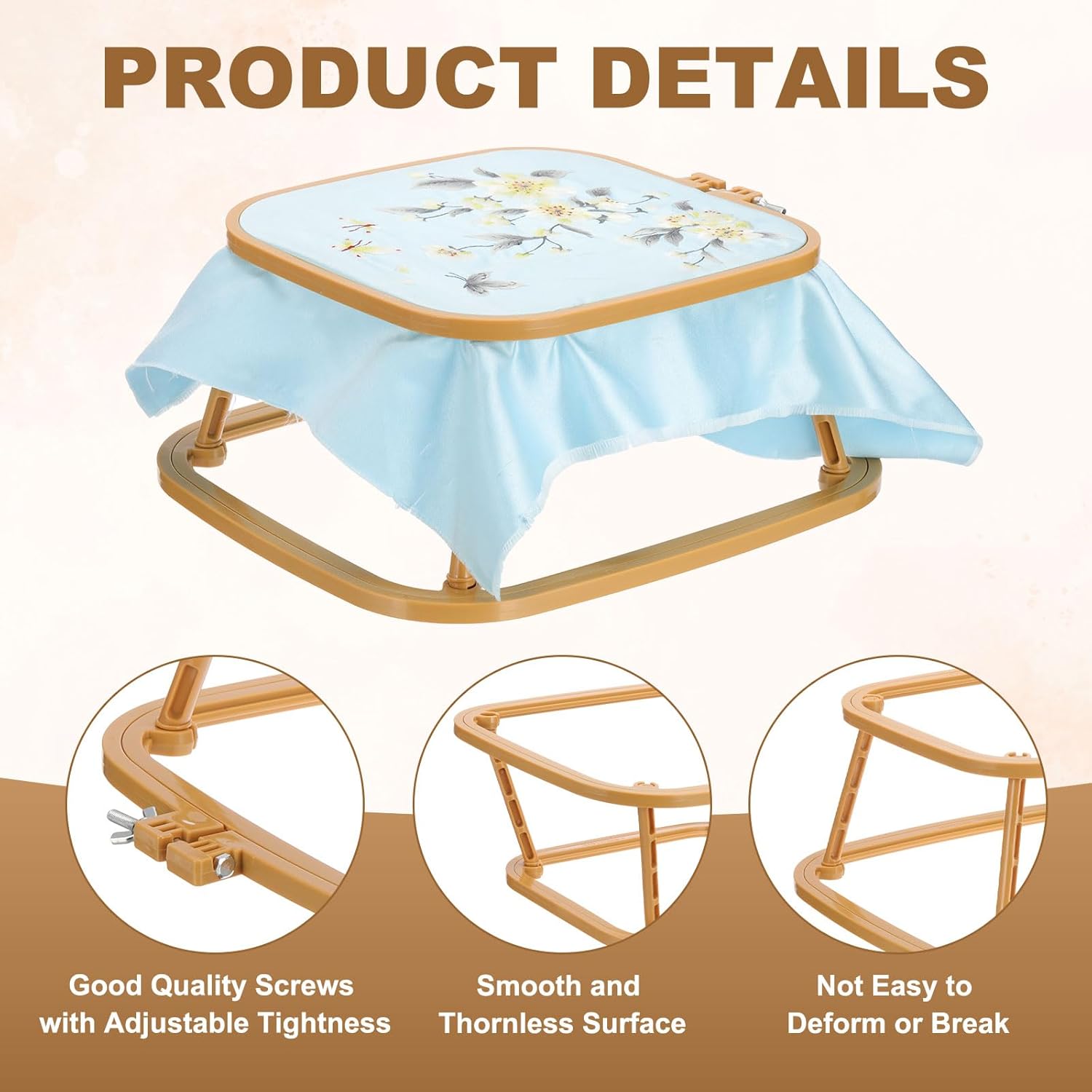 PATIKIL 9.4" x 8.7" Square Embroidery Hoop Stand, Adjustable ABS Plastic Cross Stitch Stand Hands-Free 2-Tier Embroidery Hoop Holder Punch Needle Frame for Sewing Arts Needlework, Khaki