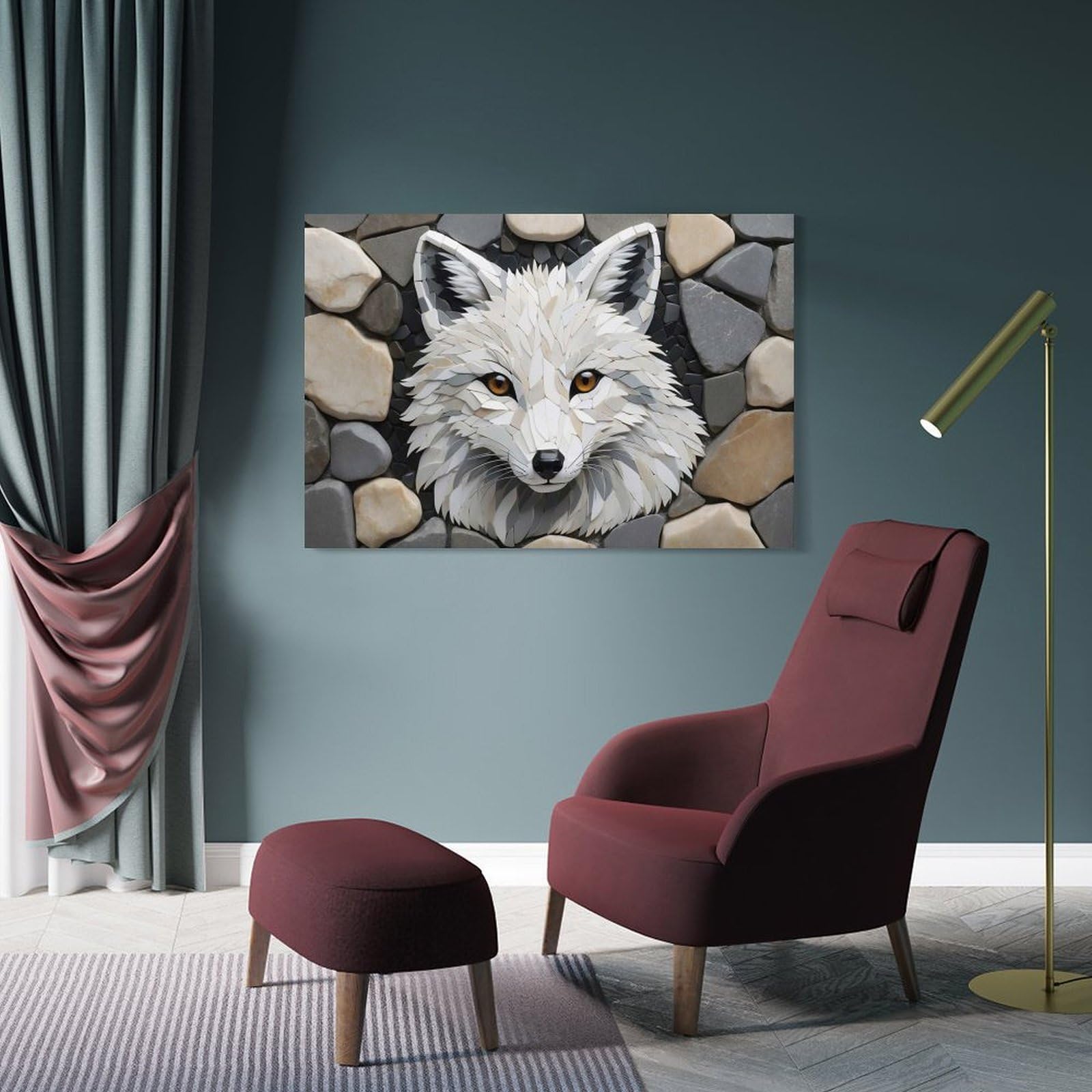 Junmoney Canvas Art Print Fox Mosaic Art, 24x36inch(60x90cm), for Office, Study Or Home Workspace, Home Office Artwork with Decorative Appeal