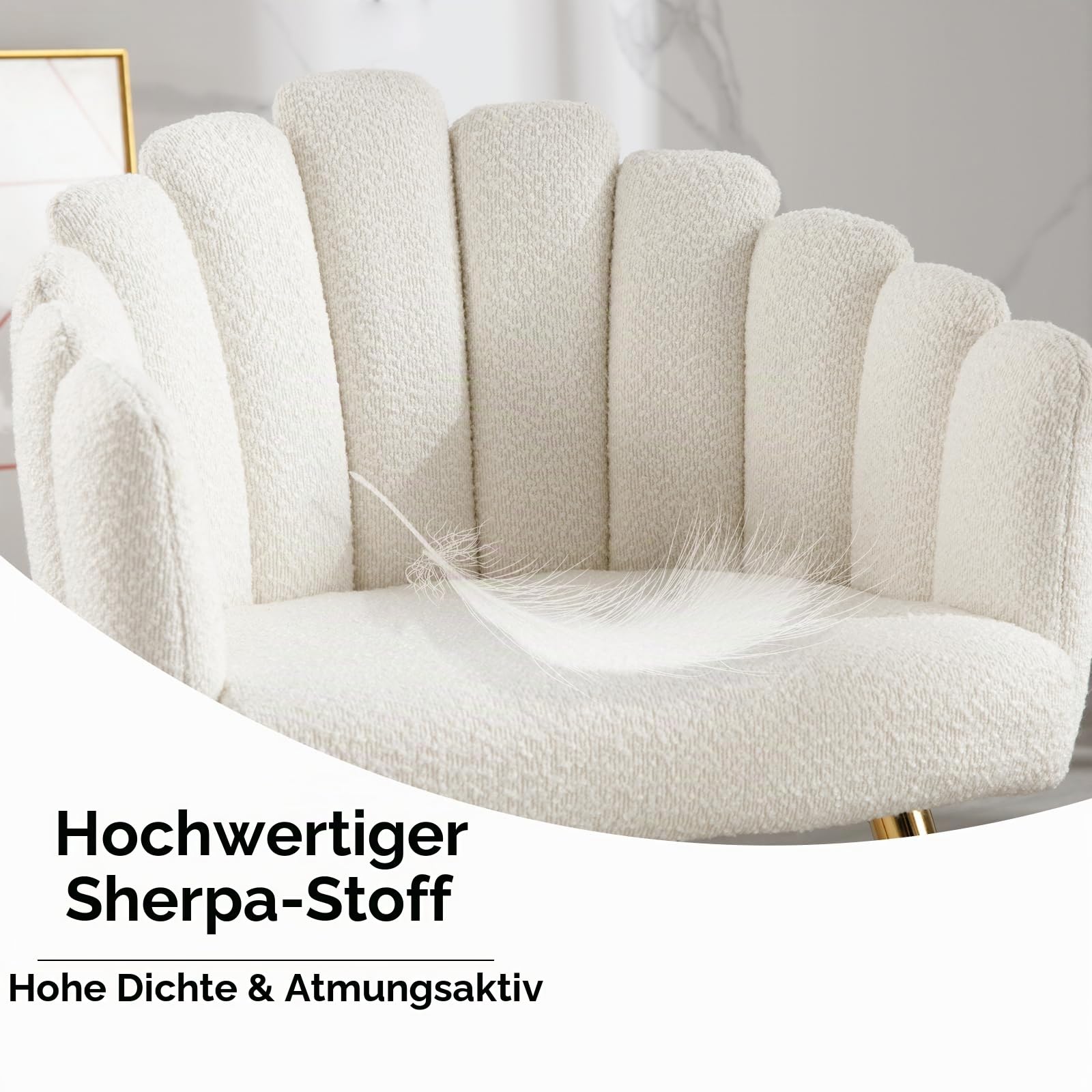 Ya-Home Sessel Kunstfell mit goldenen Metallbeinen gepolsterter Armlehnensessel Polsterstuhl für Wohnzimmer/Schlafzimmer, Weiß