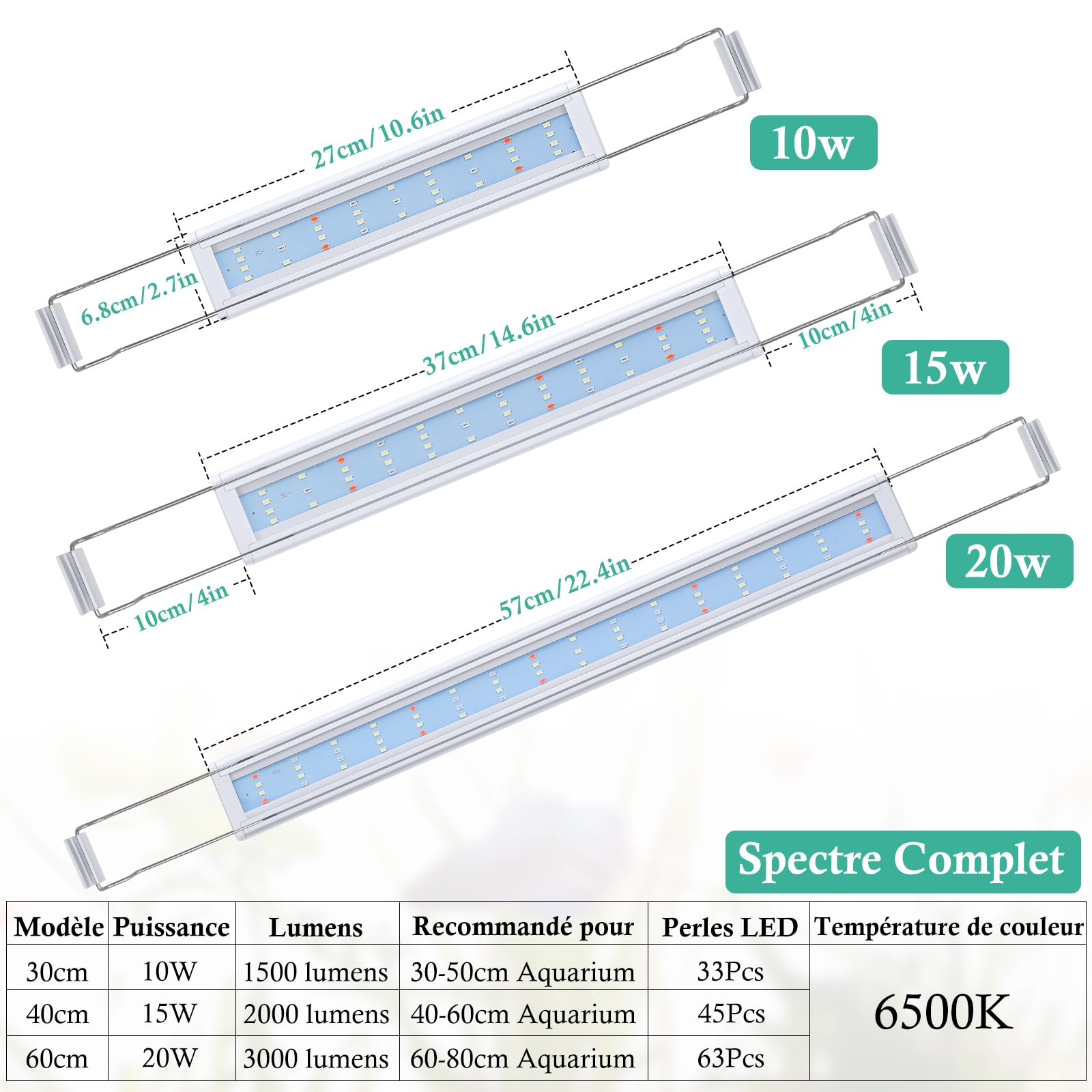 Rampe LED Aquarium à Spectre Complet, 30-60cm Lumière Classique pour Aquarium avec Minuterie, Lumière pour Plantes Aquariums avec Supports Extensibles Stables (60-80cm)