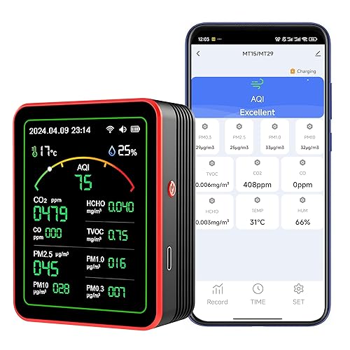 Monitor di qualità dell'aria WiFi: 15 in 1 rilevatore di qualità dell'aria rileva PM, CO2, TVOC, HCHO, PM, AQI, temperatura e umidità, monitor CO2 con telecomando app, per Smart Home Automation - WiFi-15-in-1