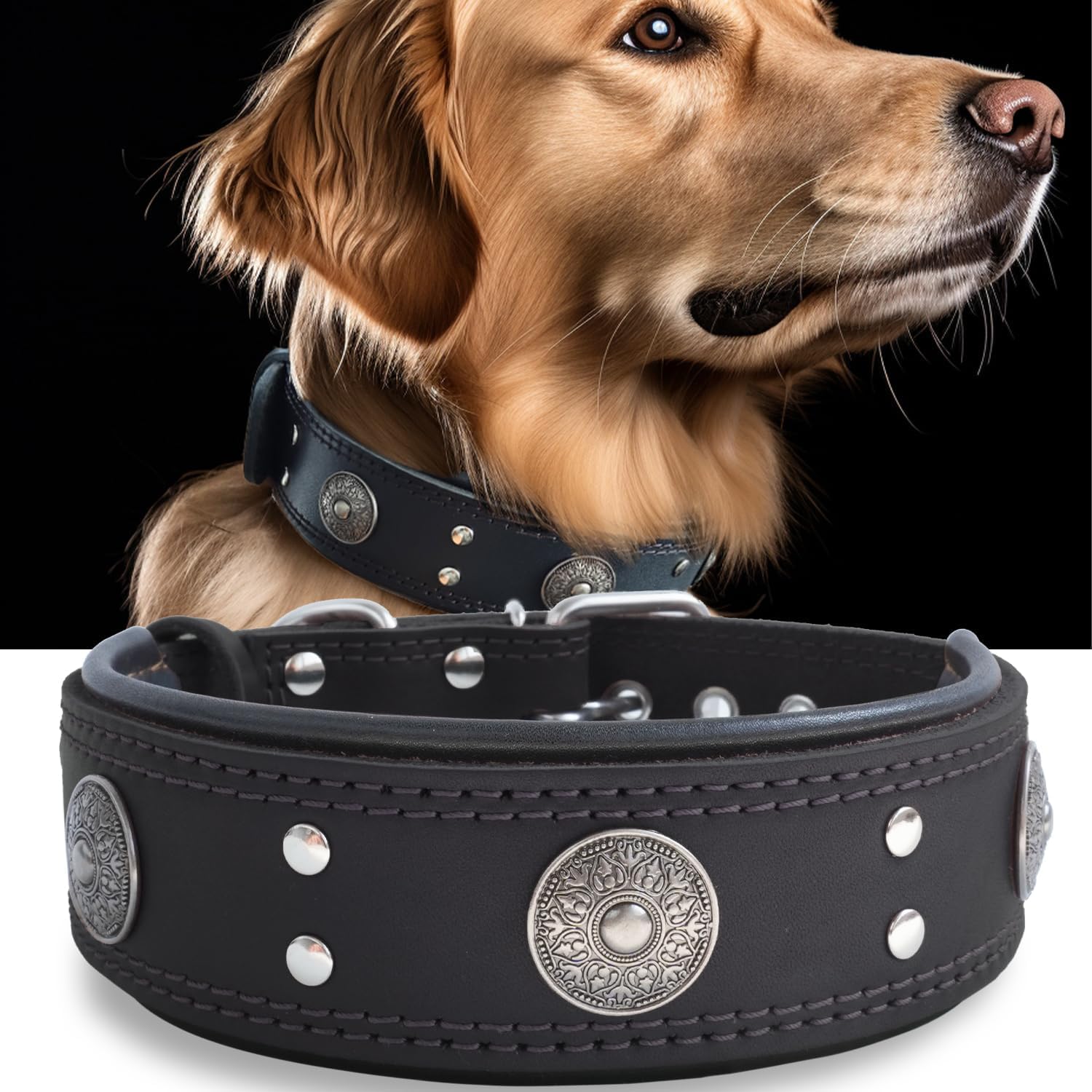 Hundehalsband Aus Echtem Leder – Verstellbar, Mit Knochen- Und Stern-Applikationen, In 5 Größen, Für Kleine Bis Große Hunde