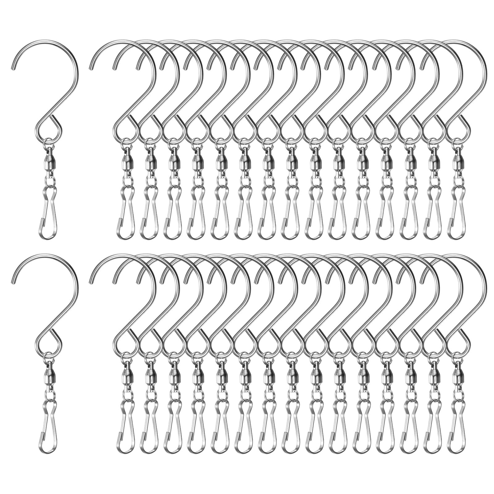 M METERXITY 30-Pack Swivel Hooks Clips, 3.5 Inch Stainless Steel Outdoor 360-Degree Rotating Wind Spinner Swivel Hooks for Hanging Wind Chimes, Bird Feeder, Party Supply [Silver]