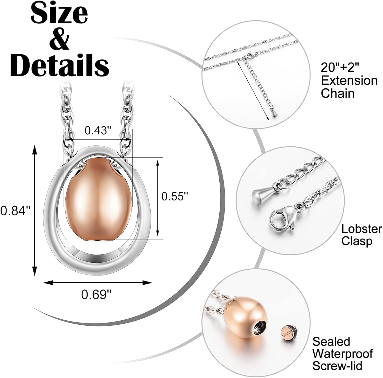 SOITIS Urn Necklace for Ashes Cremation Necklace Stainless Steel Cremation Jewelry Memorial Necklace Pendant - Image 2