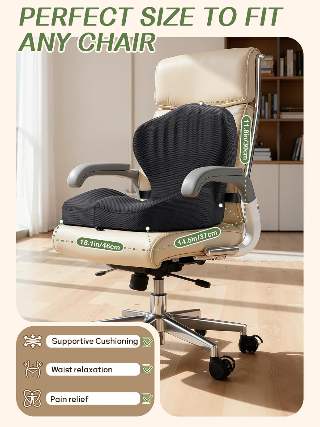 Benazcap Memory Foam Seat Cushion with Lumbar Support Pillow for Office Chair, Car & Gaming Seat, Wheelchair, Ergonomic Design for Sciatica & Tailbone Pressure Relief, Black - Image 6