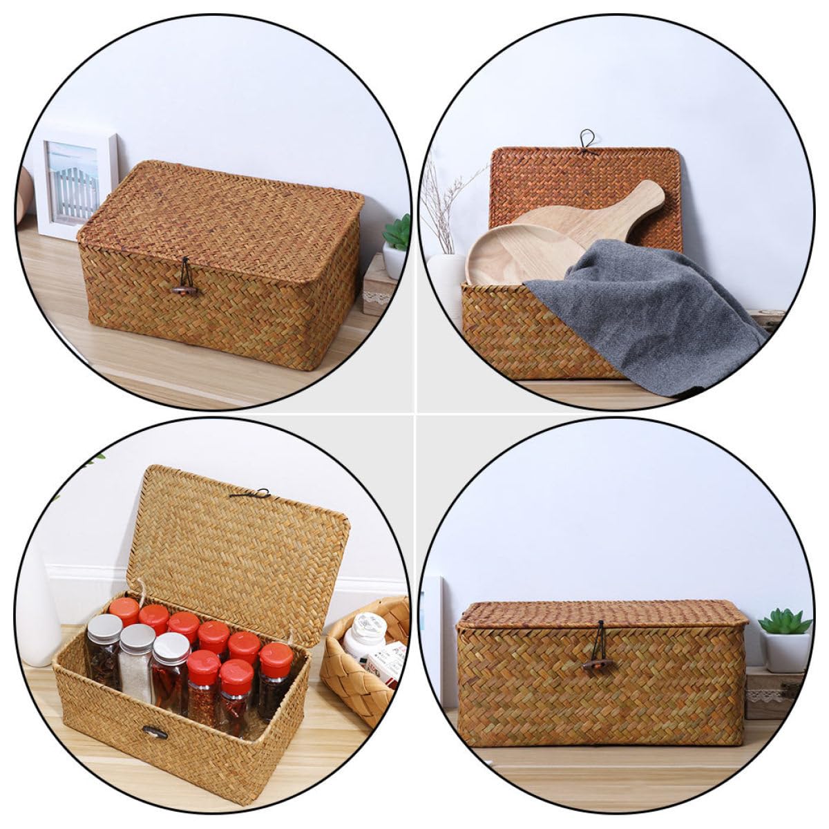 Ciieeo 2piezas Cajas De Almacenamiento De Natural Con Tapa De Cesto Organizador De Playa Para Juguetes y Ropa Mediano