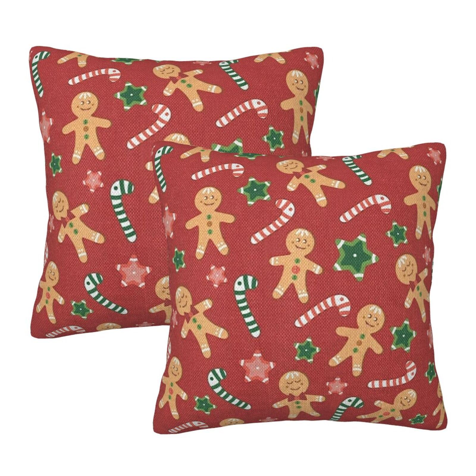 HOYYU Christmas Gingerbread Candy Throw Pillow Covers 18x18 Set of 2 Decorative Pillowcase Cushion Covers Soft Velvet Pillow Cases for Sofa Couch Bed