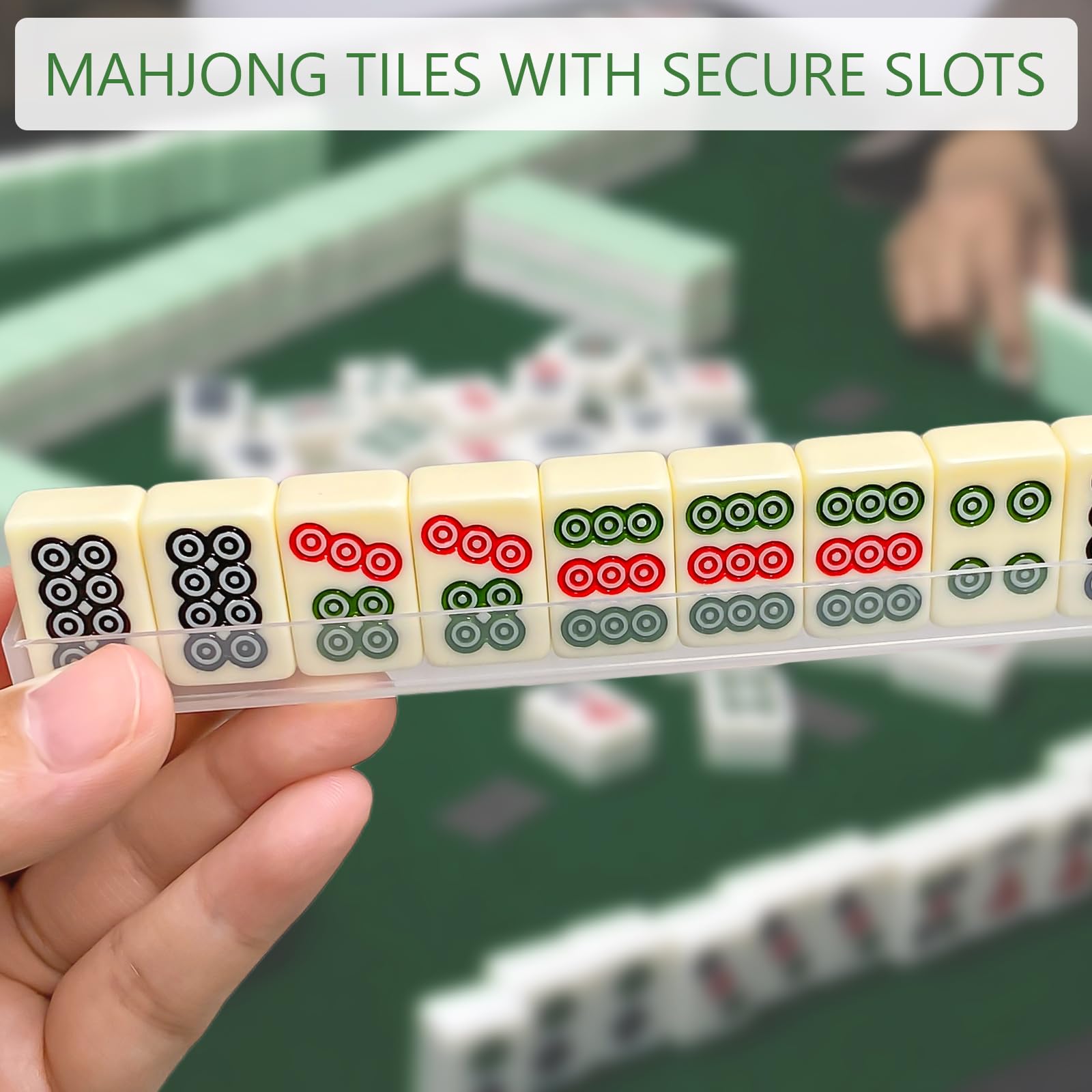 Mini Mahjong Portable, Jeu de Mahjong Chinois avec 144 Tuiles pour Voyage, Famille, Réunions (Blanc Cassé)