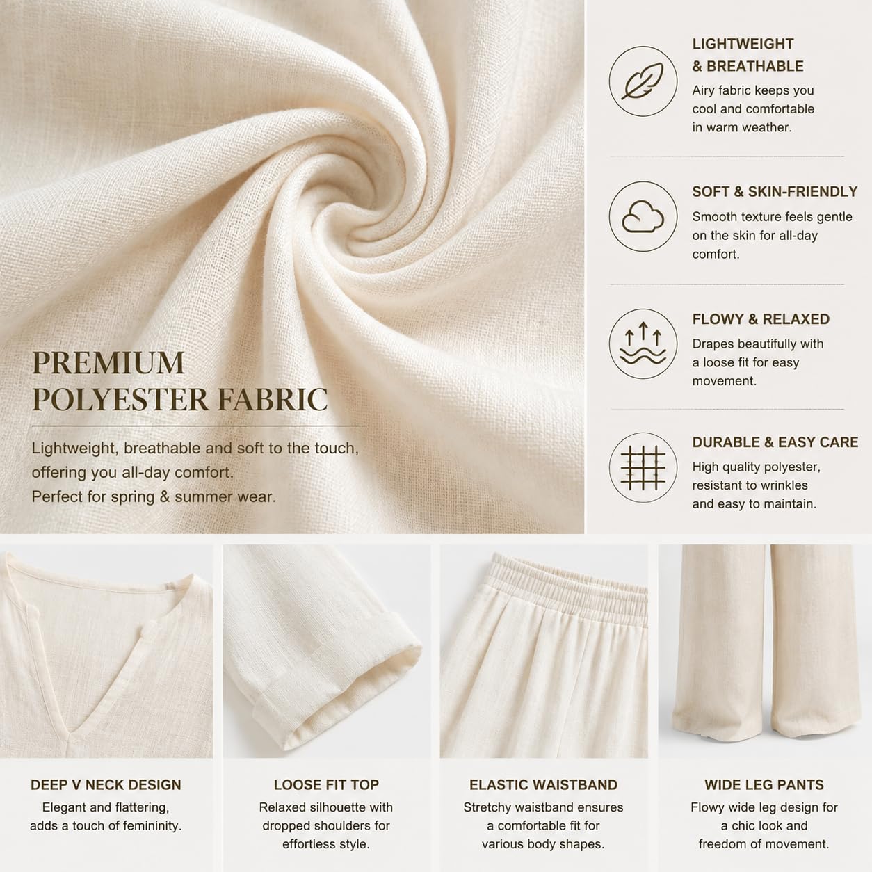 Completo Da Casa Da Donna Composto Da Due Pezzi: Top Con Scollo A V E Pantaloni A Gamba Larga. Outfit Casual, Vestibilità Ampia, Elegante, Leggero, Ideale Per Viaggi, Vacanze E Per Tutti I Giorni,