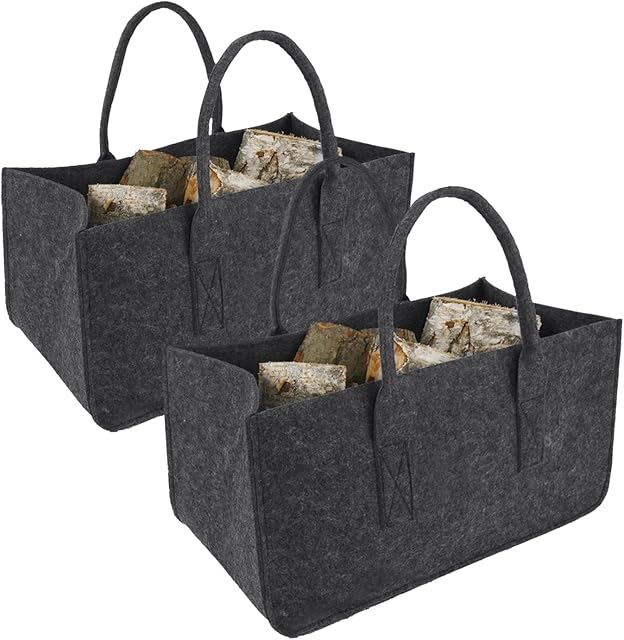 Sternstunde 2 szt. torba filcowa, torba filcowa, torba na zakupy, wielofunkcyjny kosz na drewno kominkowe, koszyk na zakupy, drewno opałowe do przechowywania, 50 x 25 x 25 cm, kolor ciemnoszary