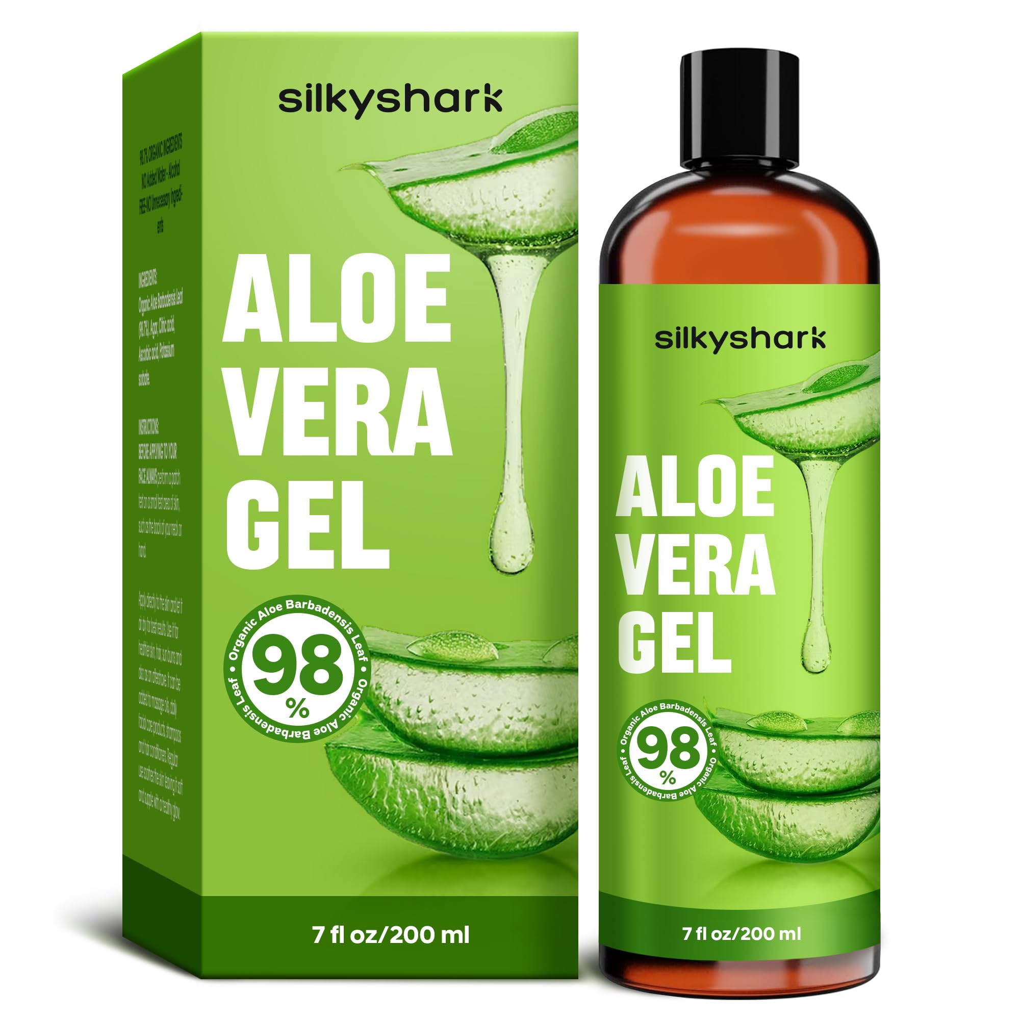 Aloe Vera Gel (7 Fl Oz), Aloe Vera Gel For Face & Body, Organic Aloe Vera Gel for Sunburn Relief, Soothing, Hydrating, After Sun Lotion, Soothing Aloe Gel Moisturizer for Face, Skin, Hair