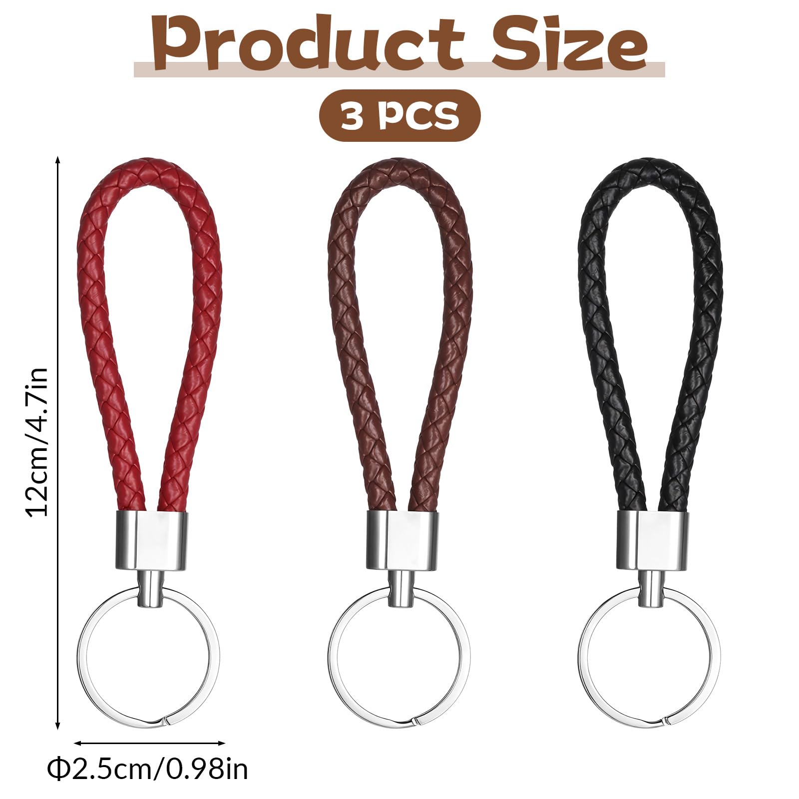 3 llaveros de cuero, llaveros trenzados para coche, cordón, cordeles cortos, llaveros para hombres, llaveros, llaveros, llaveros, colgantes, multicolor, para reemplazar — view 2