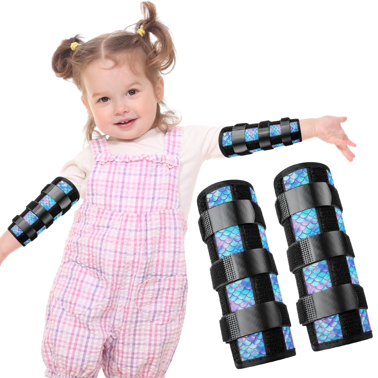 Threlaco - Paquete de 2 protectores anti-chupa de dedo para niños pequeños, tratamiento para morderse las uñas, disuasivo de chuparse los dedos, protector antihurgarse la nariz, inmovilizador de codo pediátrico para niños y niñas de 2 a 8 años (sirena)