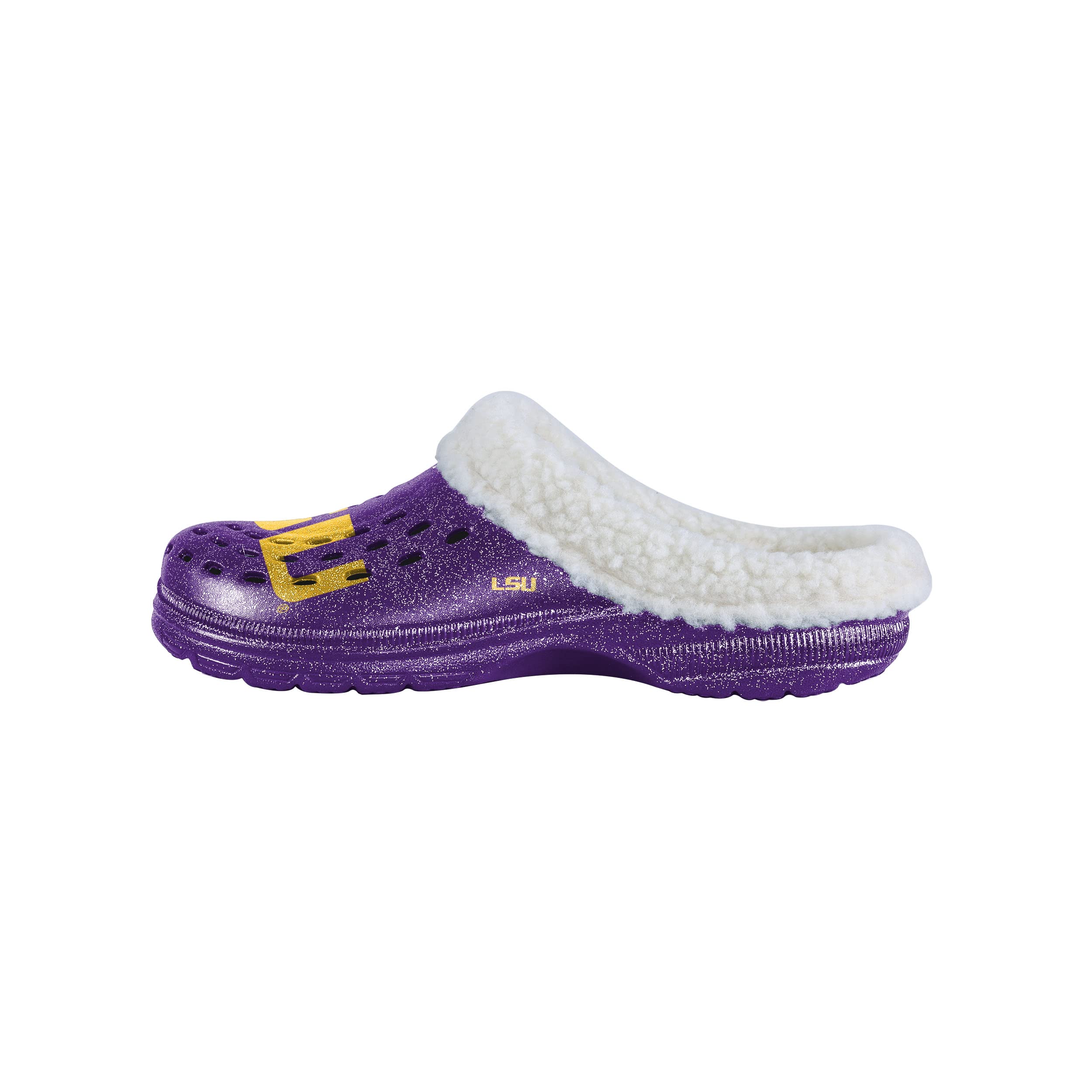 FOCO LSU Tigers NCAA Womens Sherpa Lined Glitter Clog - L
