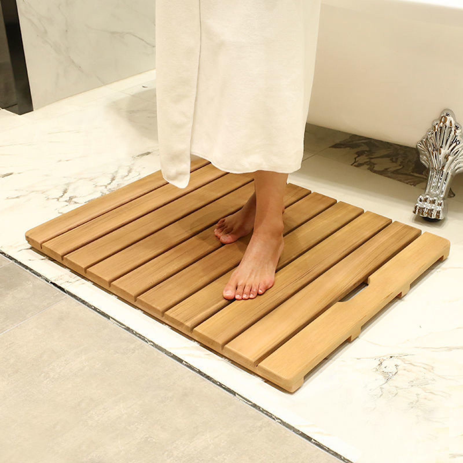 Tappetino da bagno in legno con tavoletta in bambù per bagno e doccia esterna, protezione antiscivolo con tappi in gomma, base per vasca da bagno (50 x 50 cm)