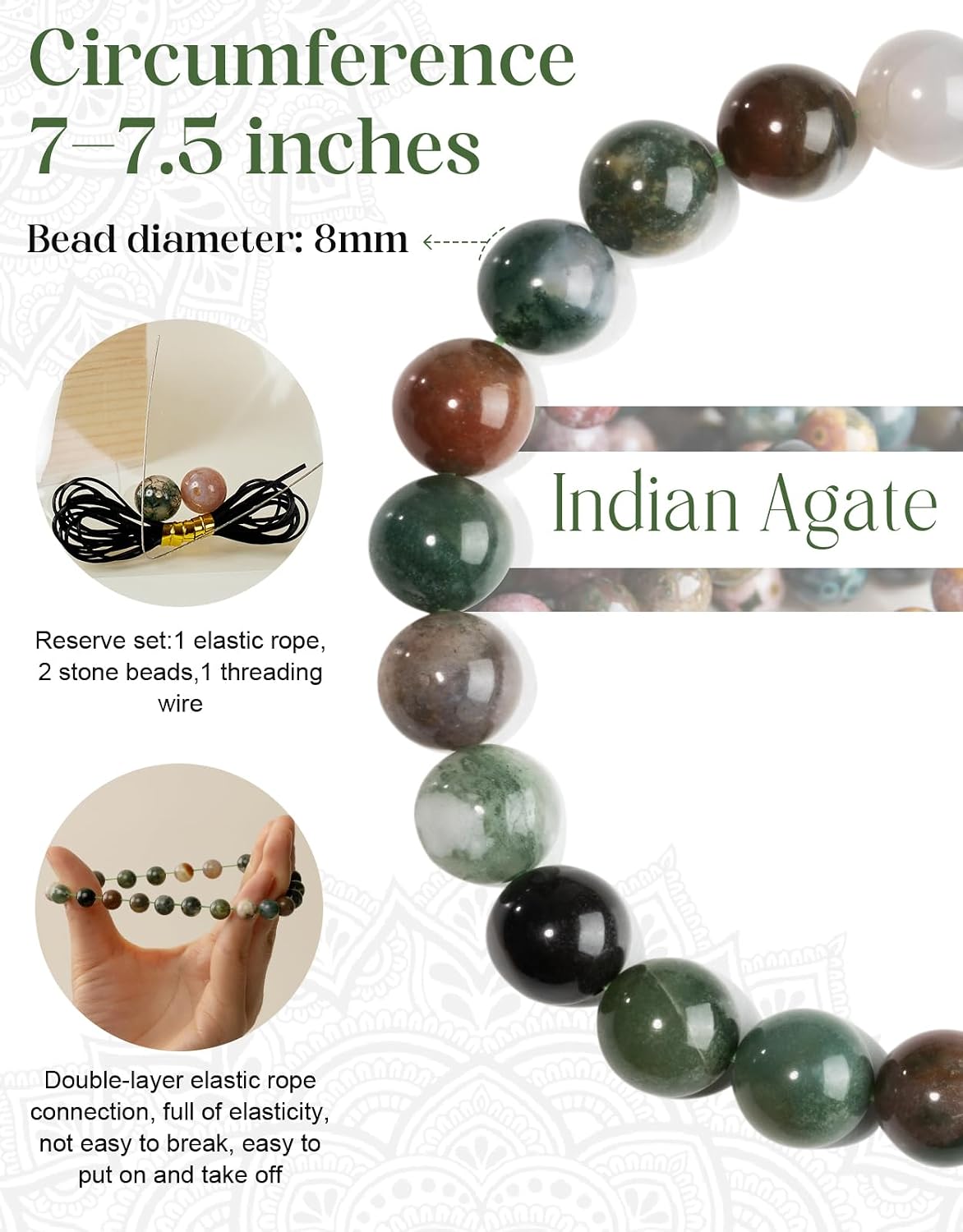 Natural Stone Beaded Bracelets for Men Women, 4mm 6mm 8mm image 5