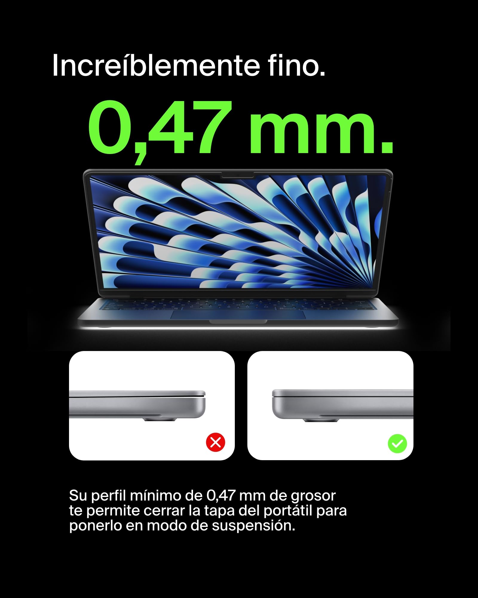 Belkin ScreenForce TruePrivacy protector de pantalla para MacBook Air 13 M2, película antirreflejo, grado 2H de dureza, filtro de privacidad, adhesivo de silicio para instalación y extracción fáciles