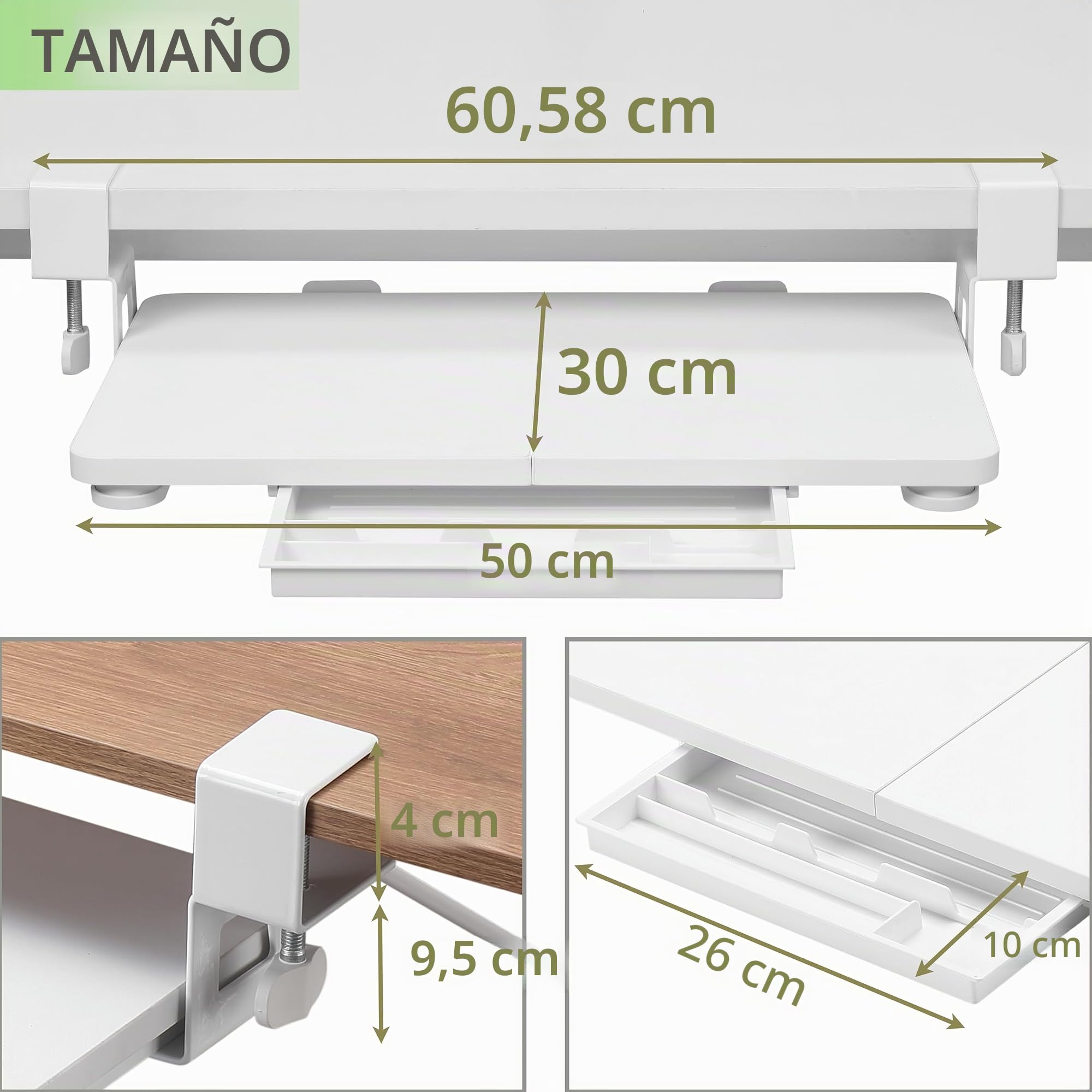 ETHU Bandeja para Teclado Bajo Escritorio Extraíble con Montaje de Abrazadera en C, Plataforma de 500 x 300 mm para Teclado y Ratón de Ordenador