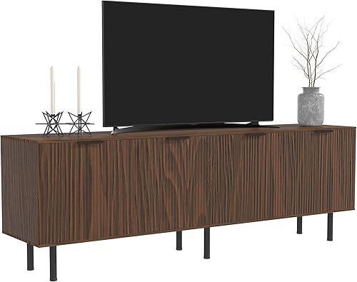 Miniatura 8 de Soporte de TV para TV de más de 65 pulgadas, consola de TV moderna para sala de estar, dormitorio, centro de entretenimiento de madera con armarios