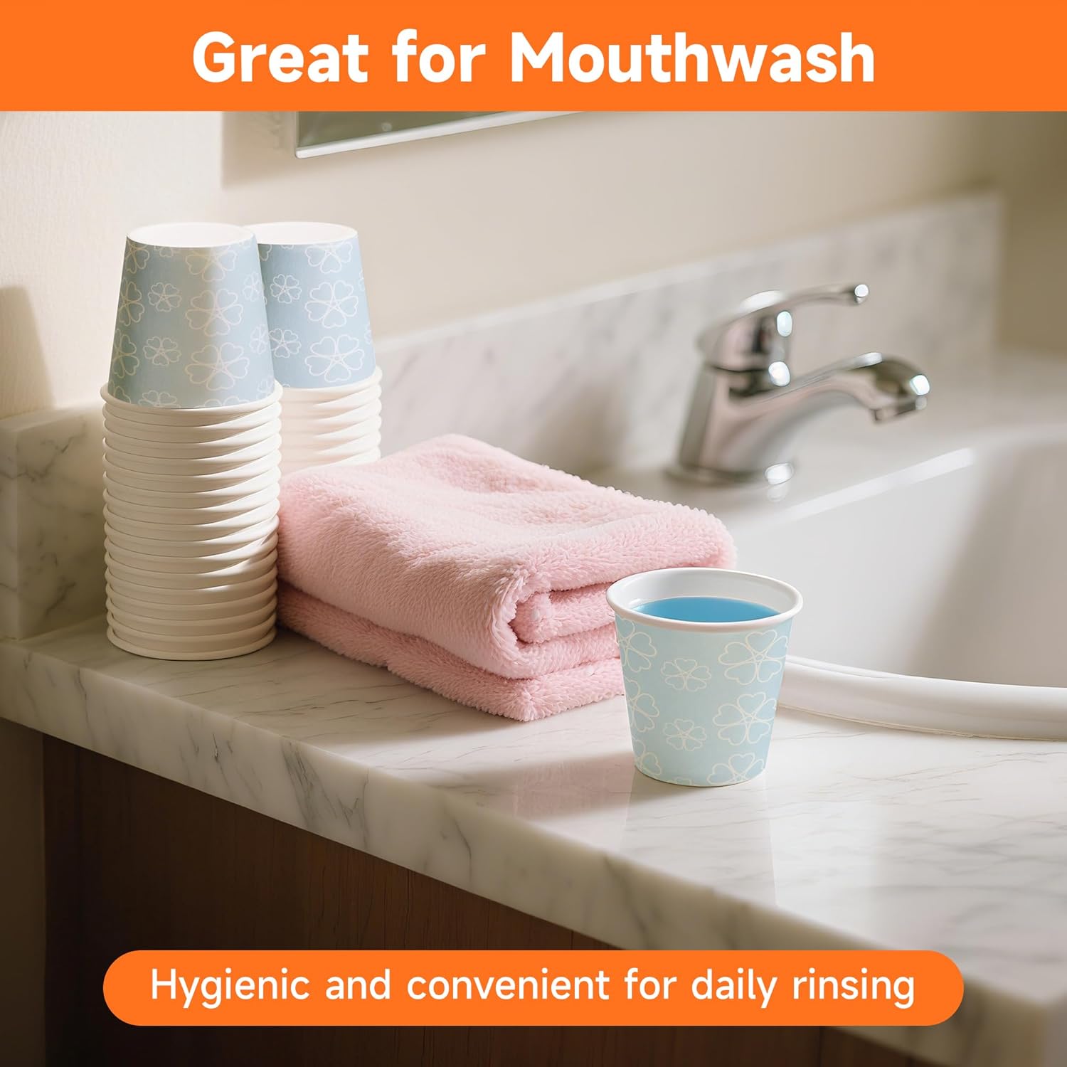 100 Pack 3 oz Bathroom Cups, Disposable Paper Cups with Rolled Rim, Small Paper Mouthwash Cup for Guest Bathrooms, Vanity & Office Use, Mist blue - Image 4