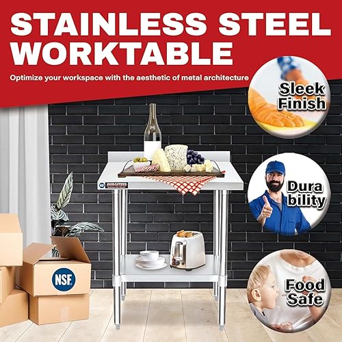 Vista 133 de DuraSteel - Mesa de acero inoxidable de 24 x 36 pulgadas, para preparación de alimentos, carrito de metal, mesa de trabajo comercial con ruedas