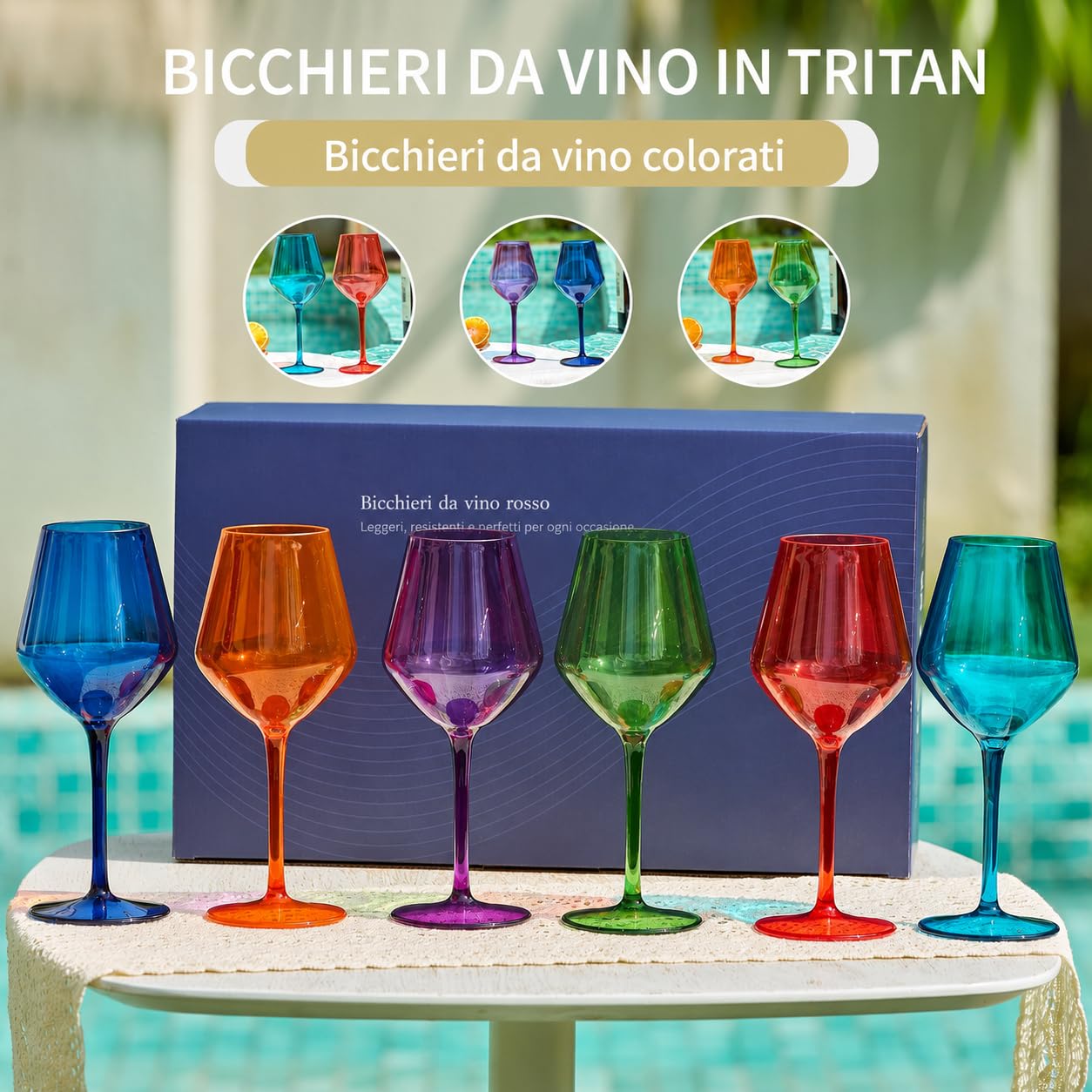 Generico Bicchieri da Vino Galleggianti Infrangibili per Piscina, Set da 6, 440 ml, Bicchieri da Vino Rosso con Stelo Lungo, Riutilizzabili per Piscina, Spiaggia e Feste – Rosso