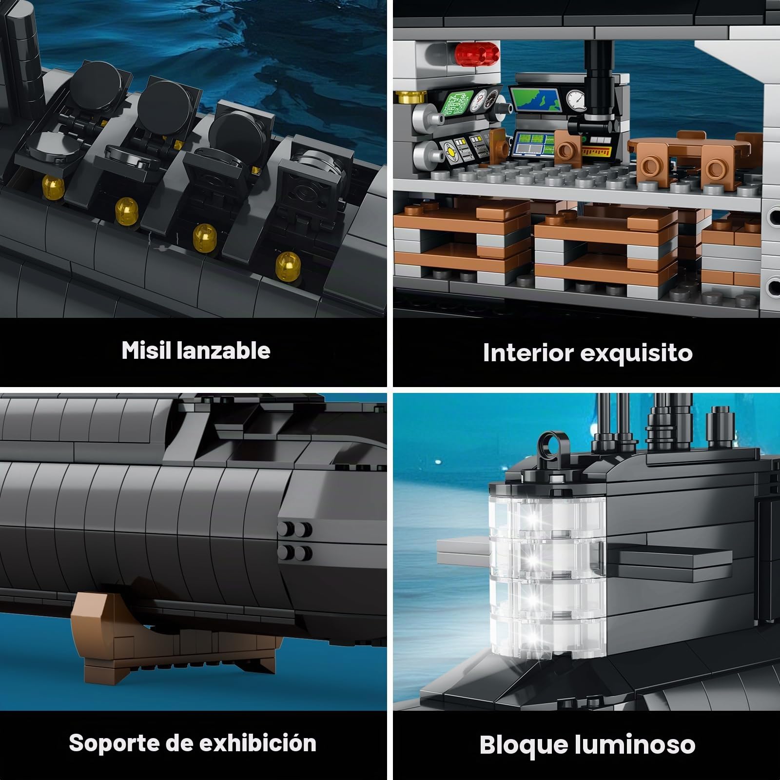 Reobrix Juegos de construcción de submarinos nucleares para adultos, kit de modelo submarino con luces 800, decoración técnica coleccionable para el hogar y oficina