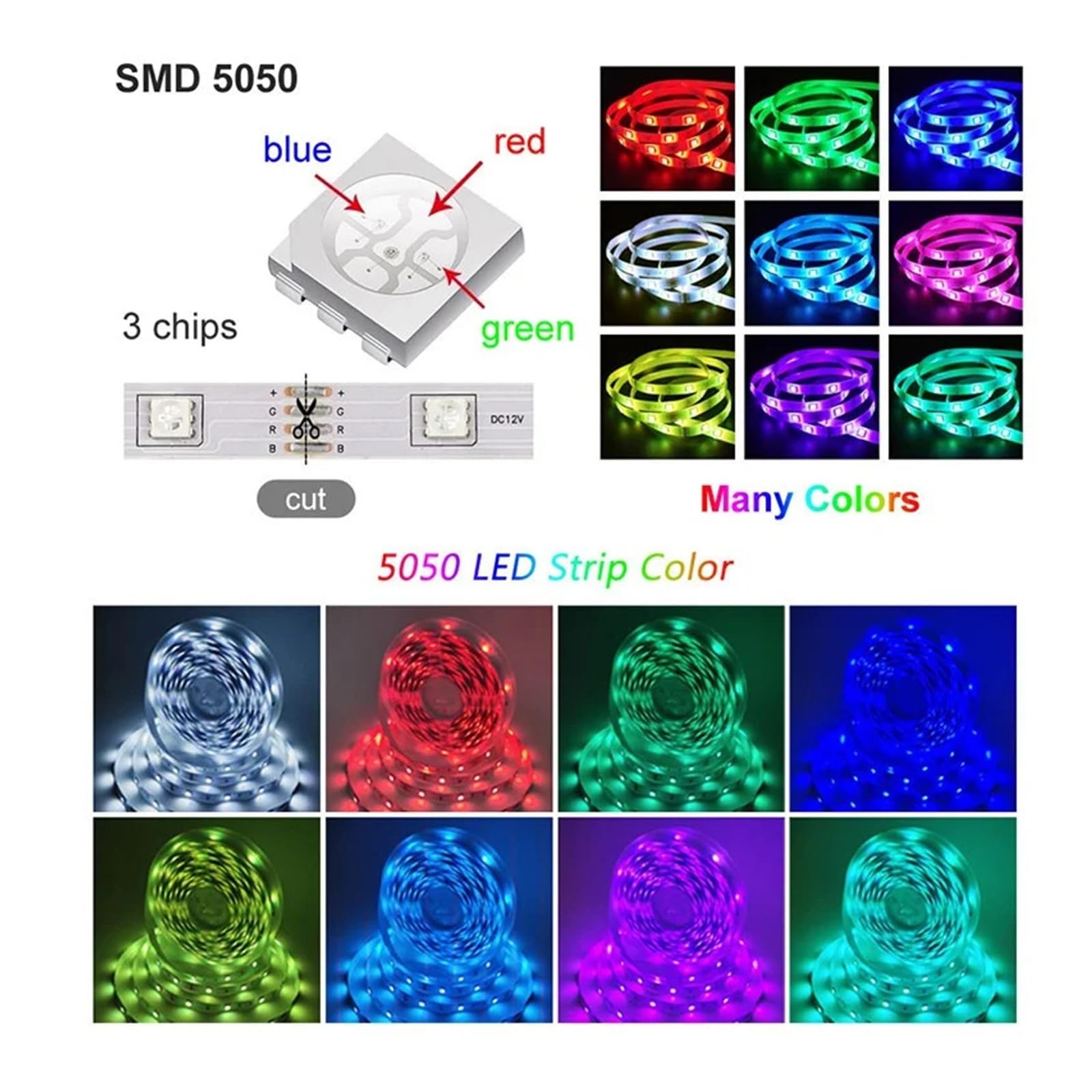 12V 5050 RGB LED Strip 5-30M WiFi inteligente Alexa Music Sync decoración colorida cinta de luz de neón(Waterproof,WIFI 24KEY_65.6FT-787.4INCH-20M)