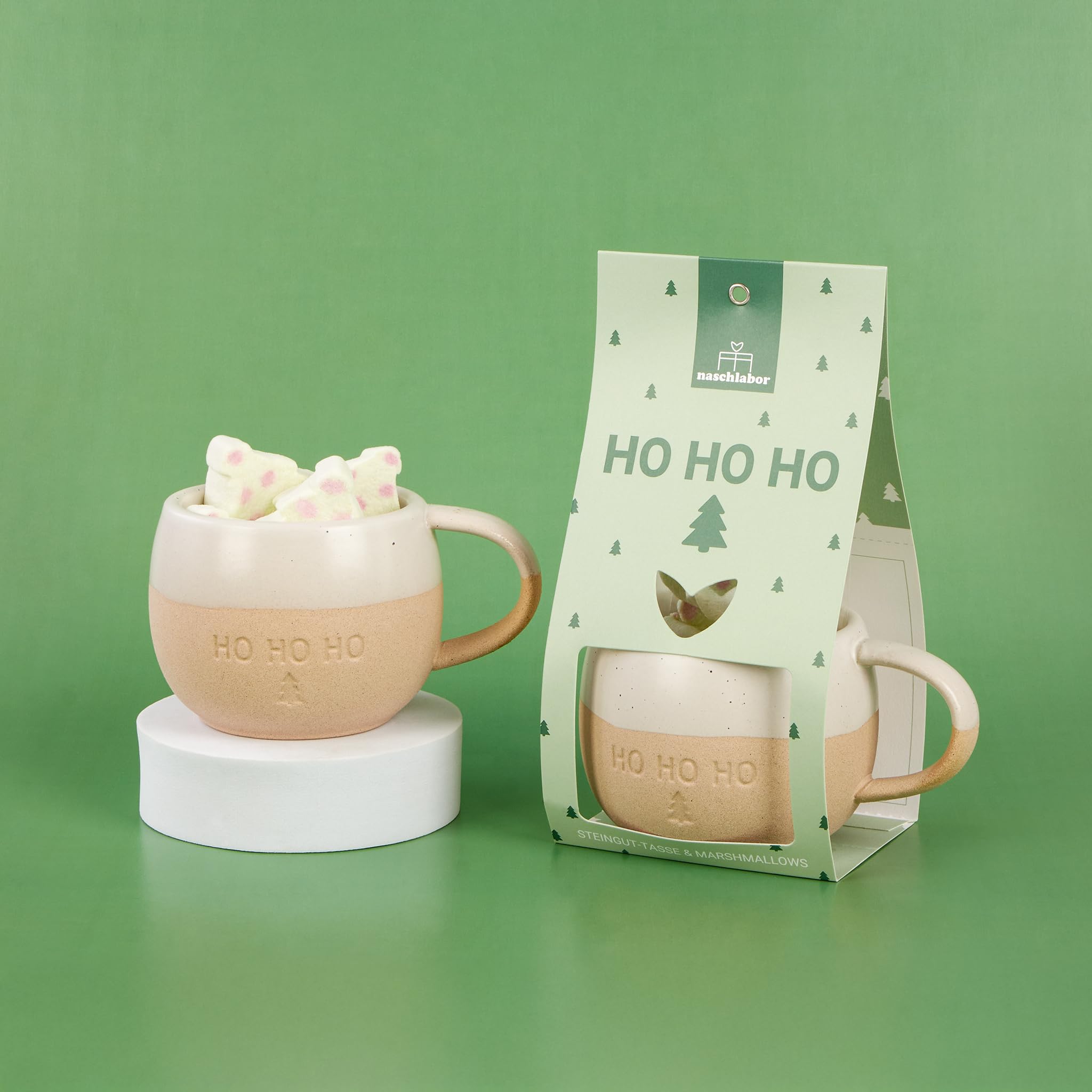 6er Set Ho Ho Ho mit Tasse und Marshmallows in Tannenbaum-Form | Weihnachtliche Idee für Familie, Freunde & Kollegen | Süßes Mitbringsel für Advent & Weihnachten | Perfekt zum Dekorieren, Genießen