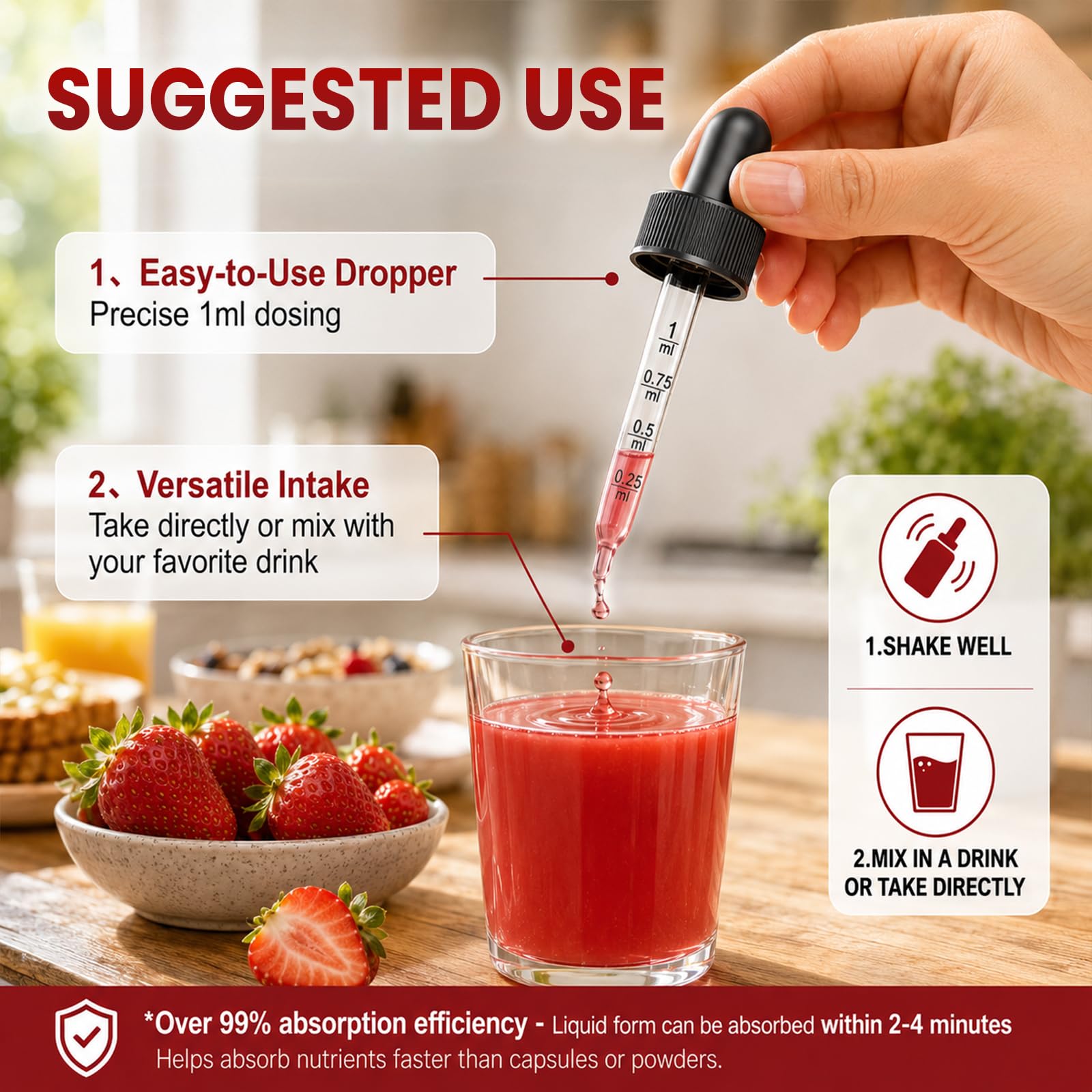 Liposomal Astaxanthin 24mg Liquid Drops, 21-in-1 Antioxidant Supplement - Haematococcus Pluvialis with L-Glutathione, CoQ10, Resveratrol & Lutein,Strawberry Flavor, 2 OZ — Amazon image 8