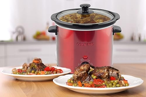 Miniatura 9 de Courant Mini olla de cocción lenta, con opciones fáciles de poner en lavavajillas, 1.6 cuartos de galón, color rojo