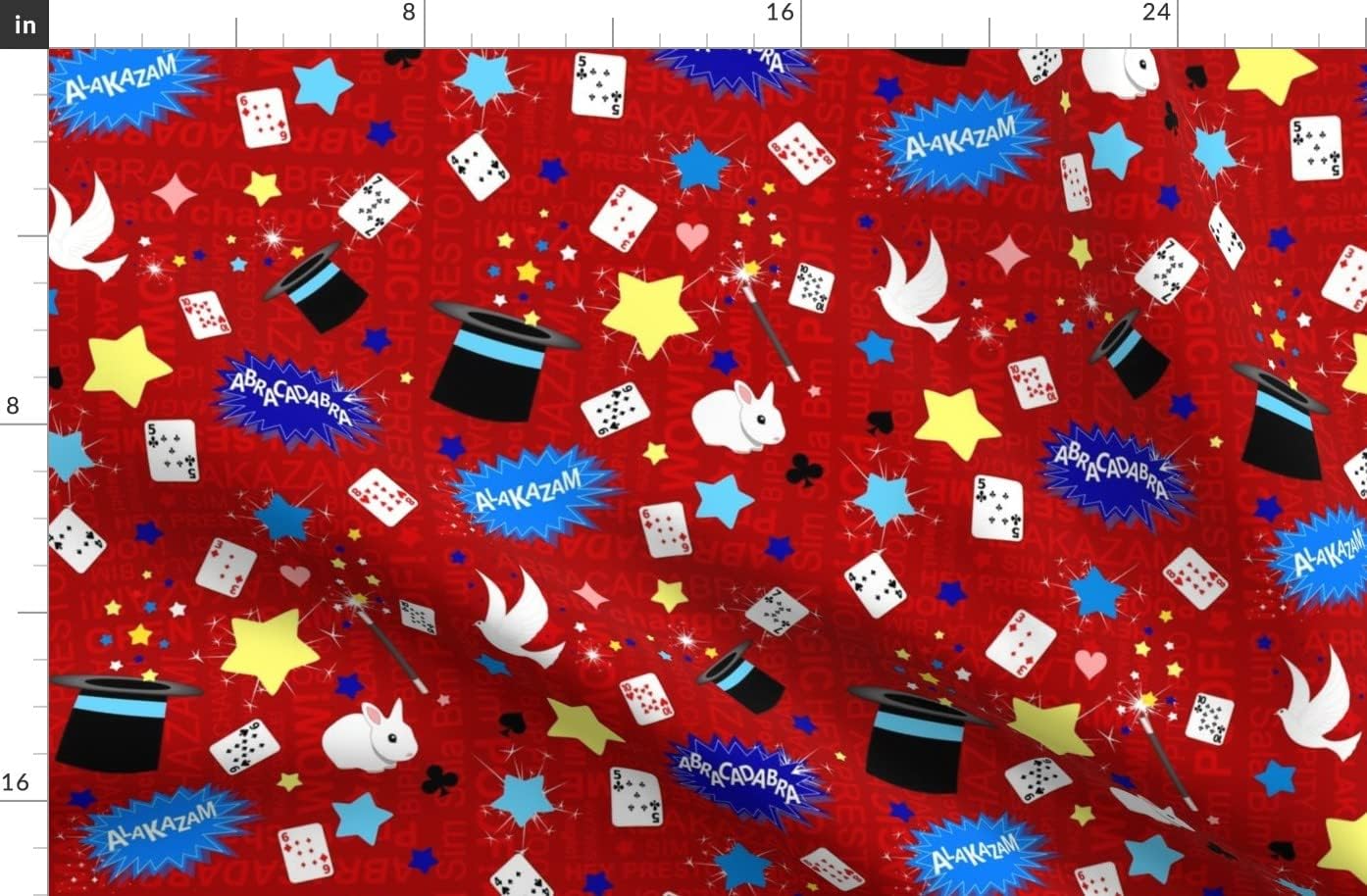 Spoonflower Fabric - Magic Pattern Red Magical Cards Printed on Polartec(R) Fleece Fabric by The Yard - Sewing Blankets Loungewear and No-Sew Projects