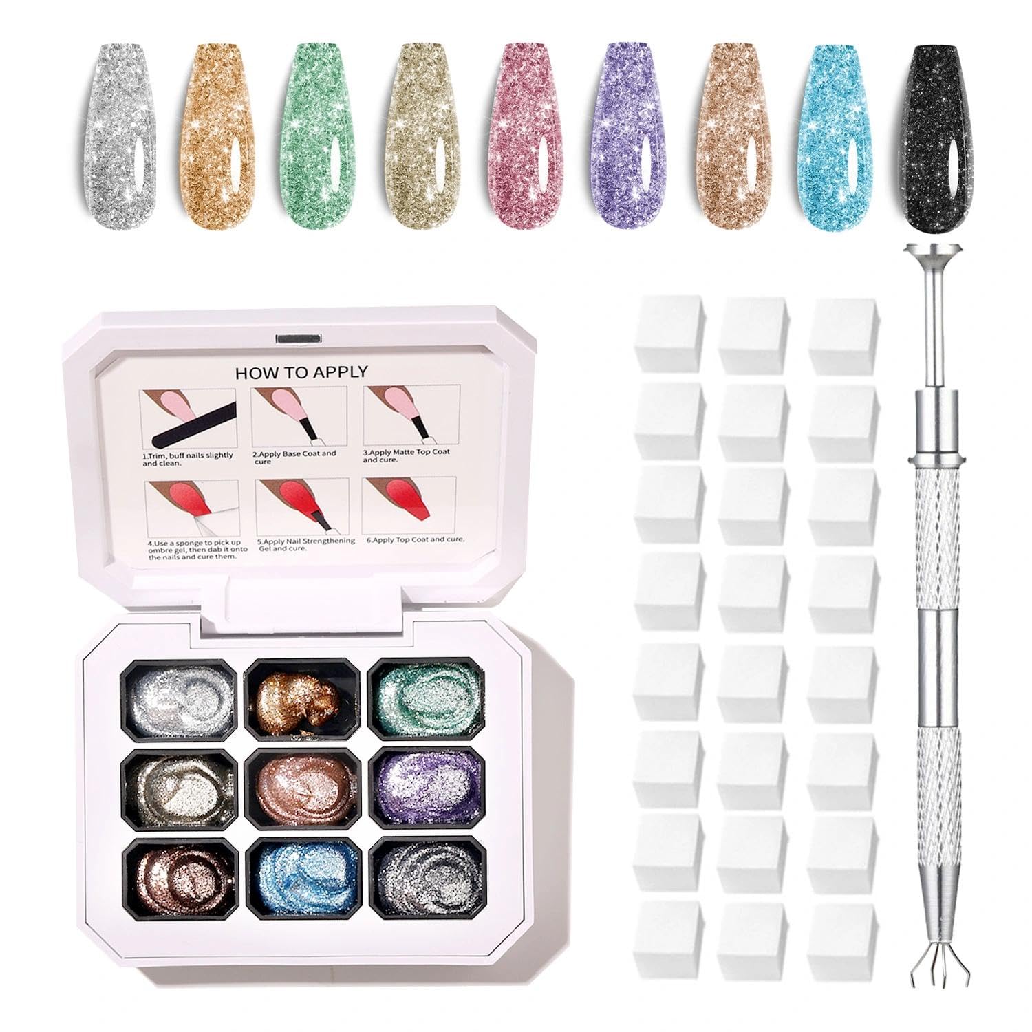 Ombre Gel Glitter Nail Polish Set - 9 Colors for DIY Art