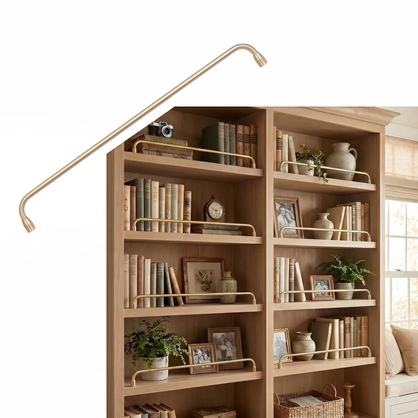 Aluminum Round Tube Railing Rod | Smooth Surface Won't Scratch Hands, Screw Mounted Guardrail for Bedroom Display Shelves(Gold,24in(61cm))
