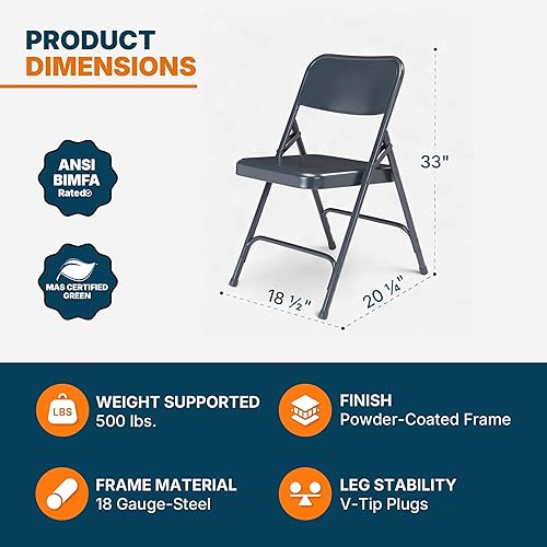 Miniatura 66 de OEF Furnishings Silla plegable de acero con doble bisagra, color beige Beige,Negro -,Azul,Marrón,Gris,Rojo -